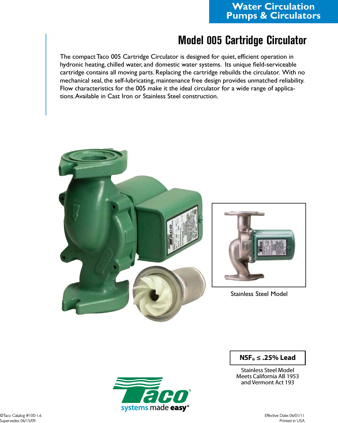 Page 1 of 2 - 12672 1 Taco 005-F2 Brochure User Manual