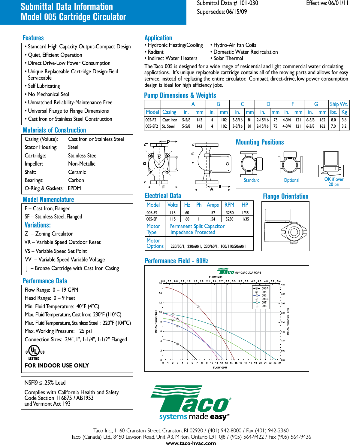Page 2 of 2 - 12672 1 Taco 005-F2 Brochure User Manual