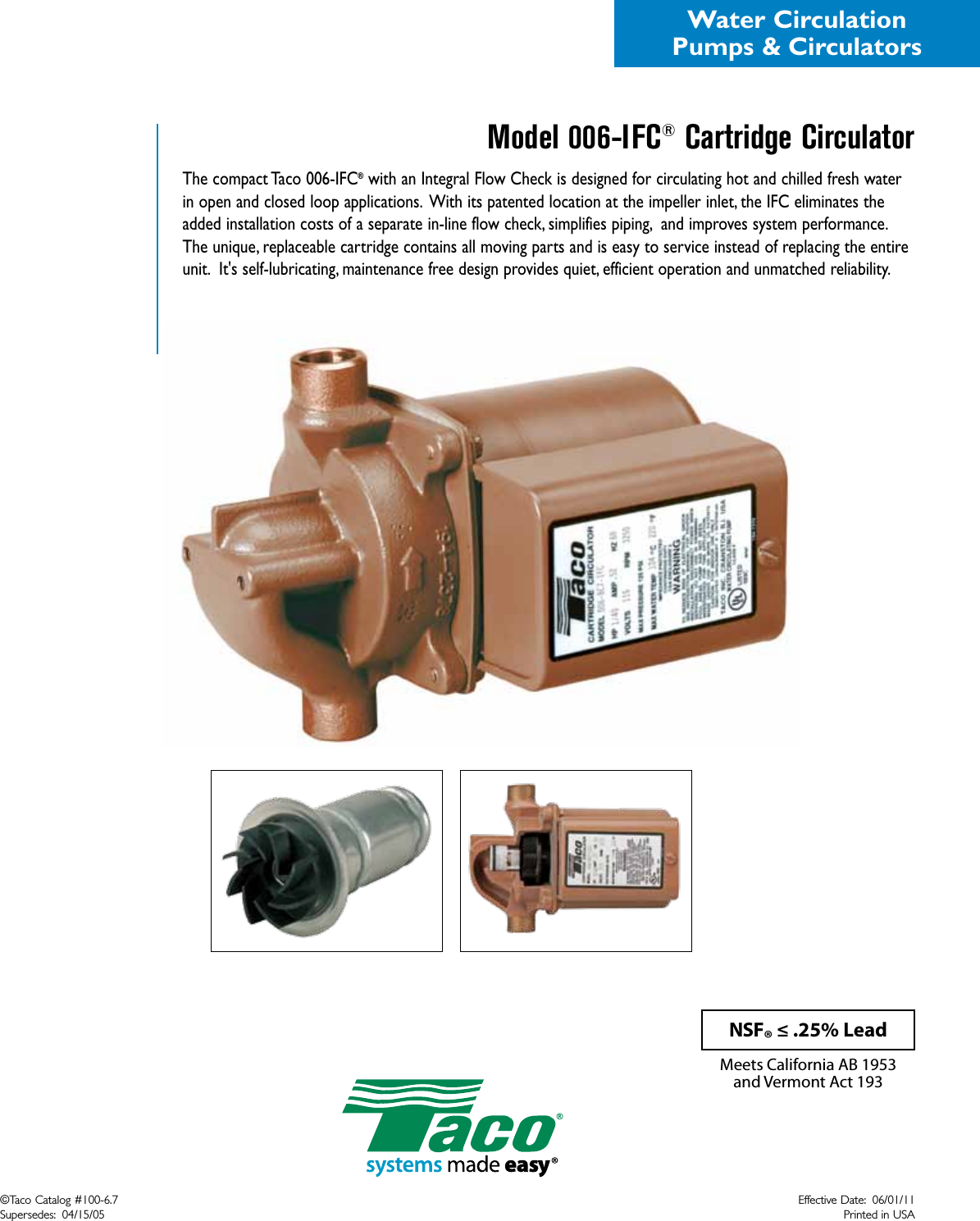 Page 1 of 2 - 12701 2 Taco 006-Bc7-Ifc Product Overview User Manual