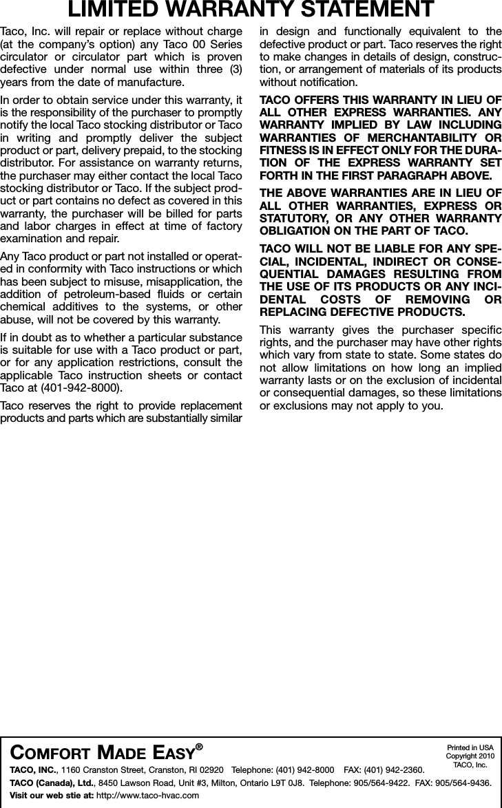 Page 6 of 6 - 12750 4 Taco 008-Dm-Pk Instructions E-smartLogo User Manual