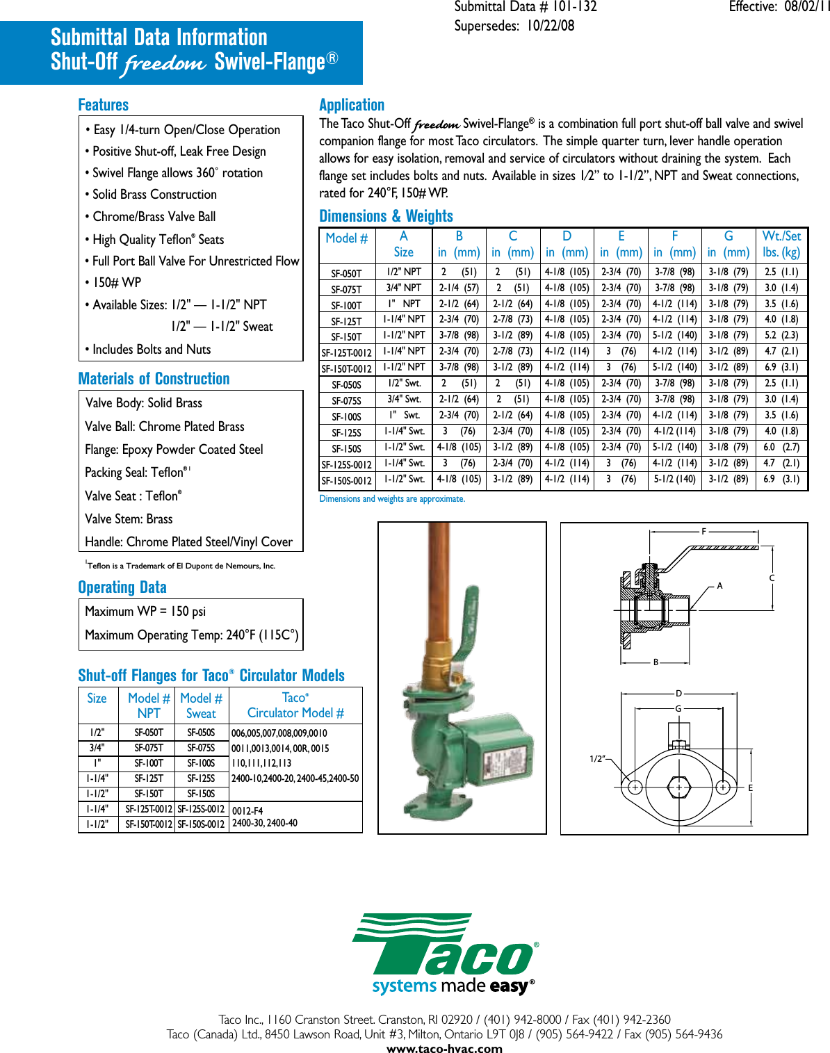 Page 2 of 2 - 13229 1 Taco Sf-150T Brochure User Manual