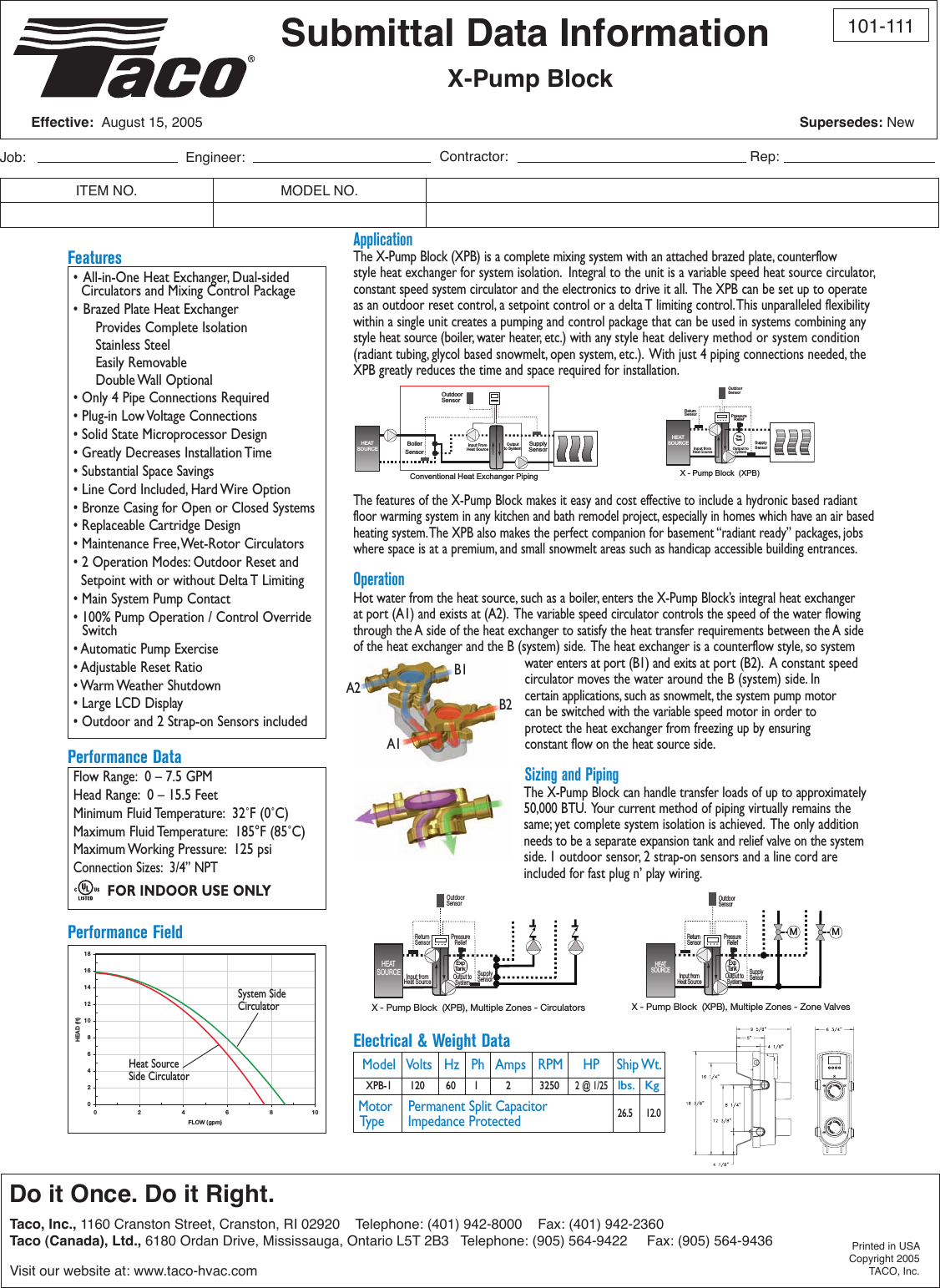 Page 1 of 1 - 13311 2 Taco Xpb-1 Submittal User Manual