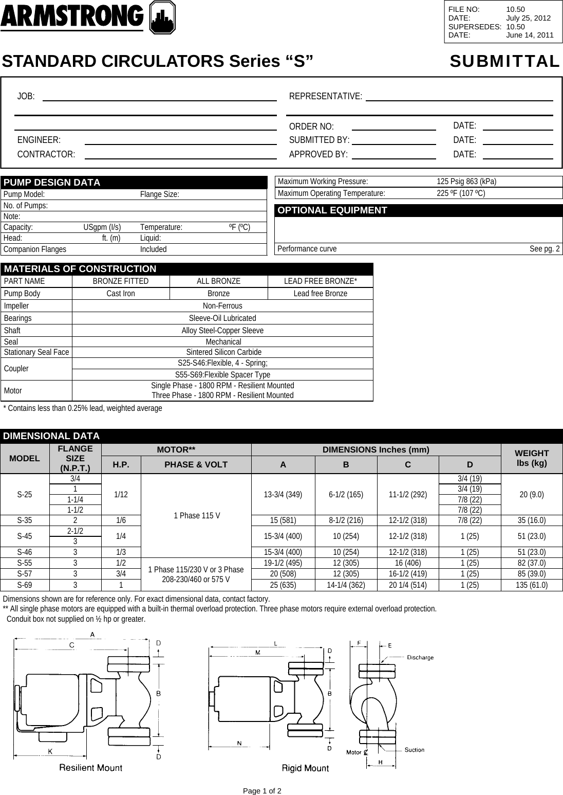 13416 3 Armstrong 106285 133 Curves 10 50 S Series Submittal User Manual   134163Armstrong106285133Curves.1294039167 User Guide Page 1 