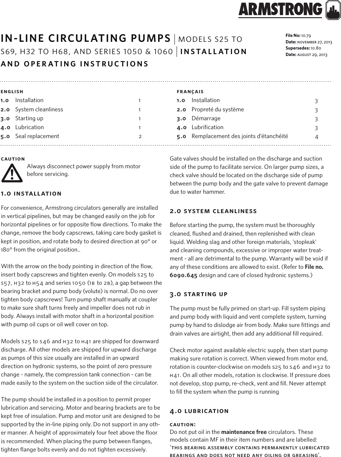 Page 1 of 4 - 13437 2 Armstrong S & H Series Installation Manual User