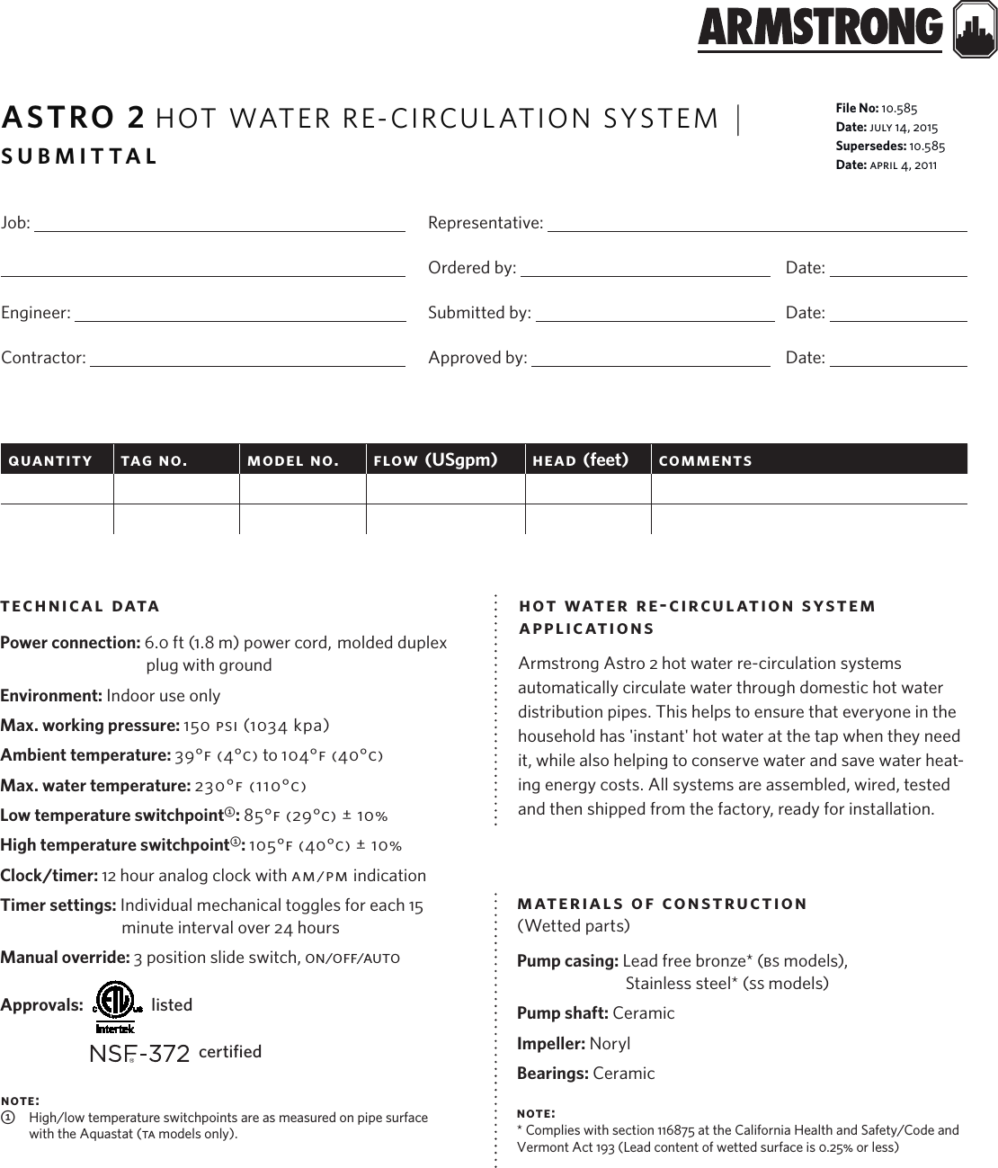 13523 2 Armstrong Astro Hot Water Recirculation System Submittal User