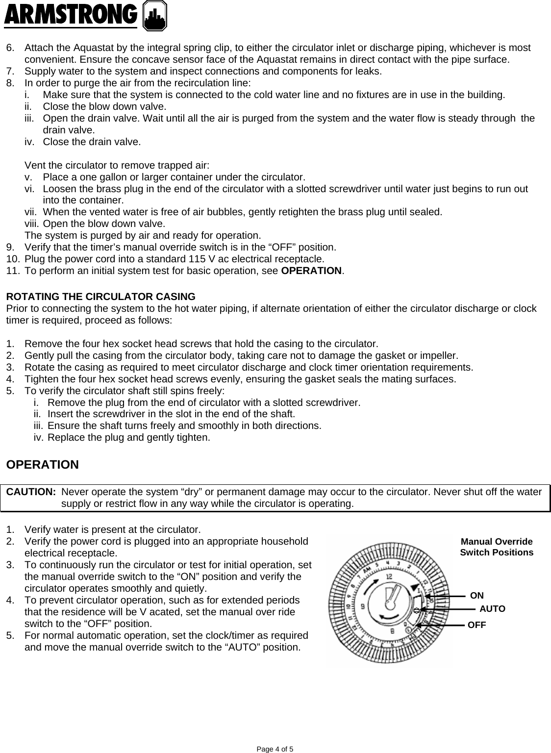 Page 4 of 5 - 13533 3 Armstrong Astro 2 Hot Water Recirculation System Installation Manual - 10.812_Astro2T_TA_I&O_New User