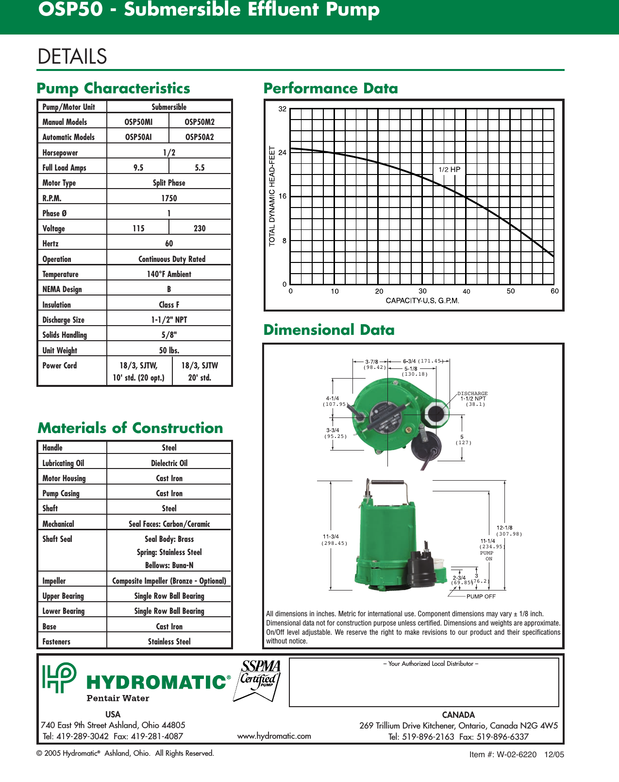 Page 4 of 4 - 139059 1 Hydromatic Osp50 Brochure 61604 Hydro W-02-6220  User Manual