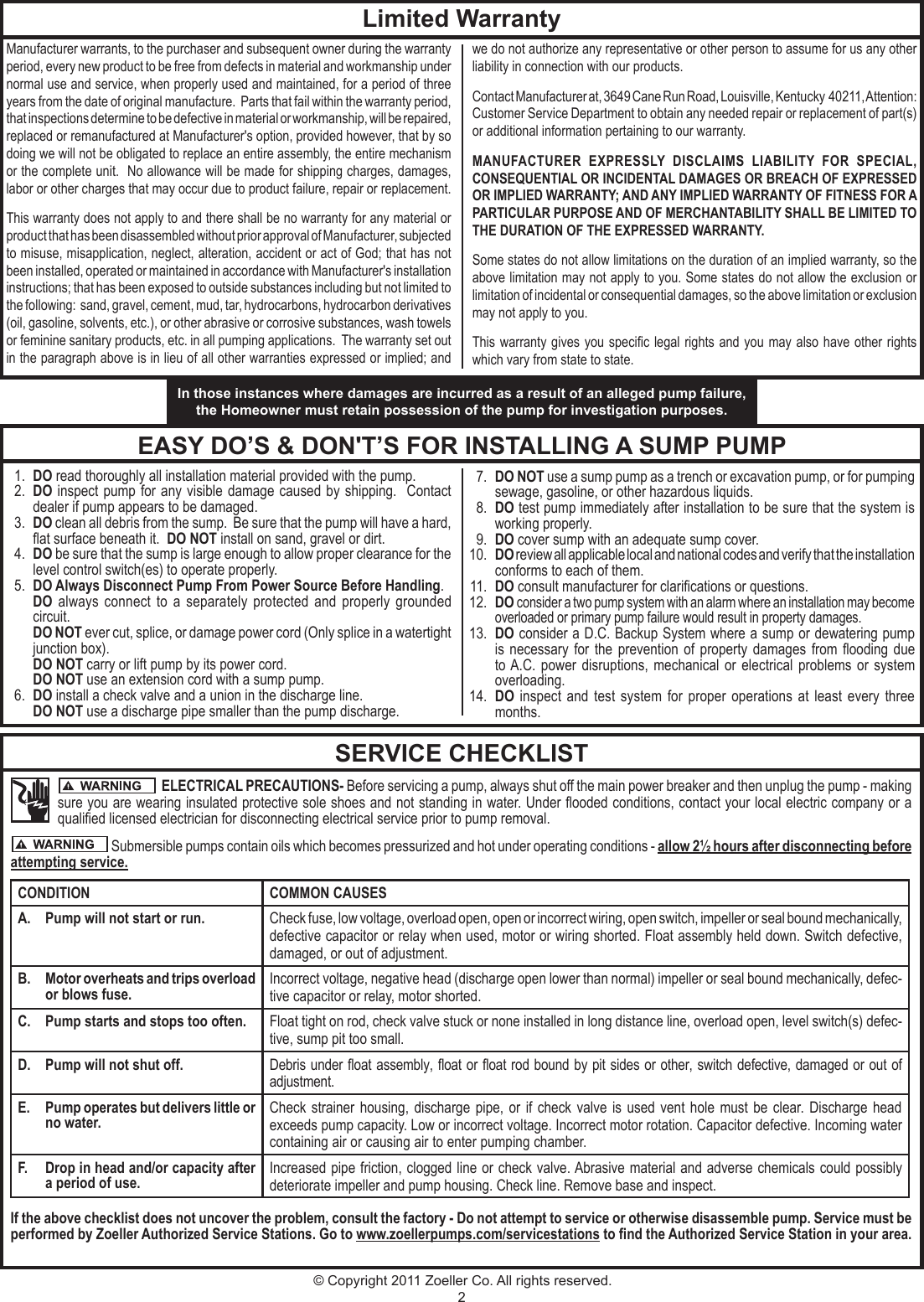 Page 2 of 12 - 143 2 Zoeller M53 Product Instructions User Manual
