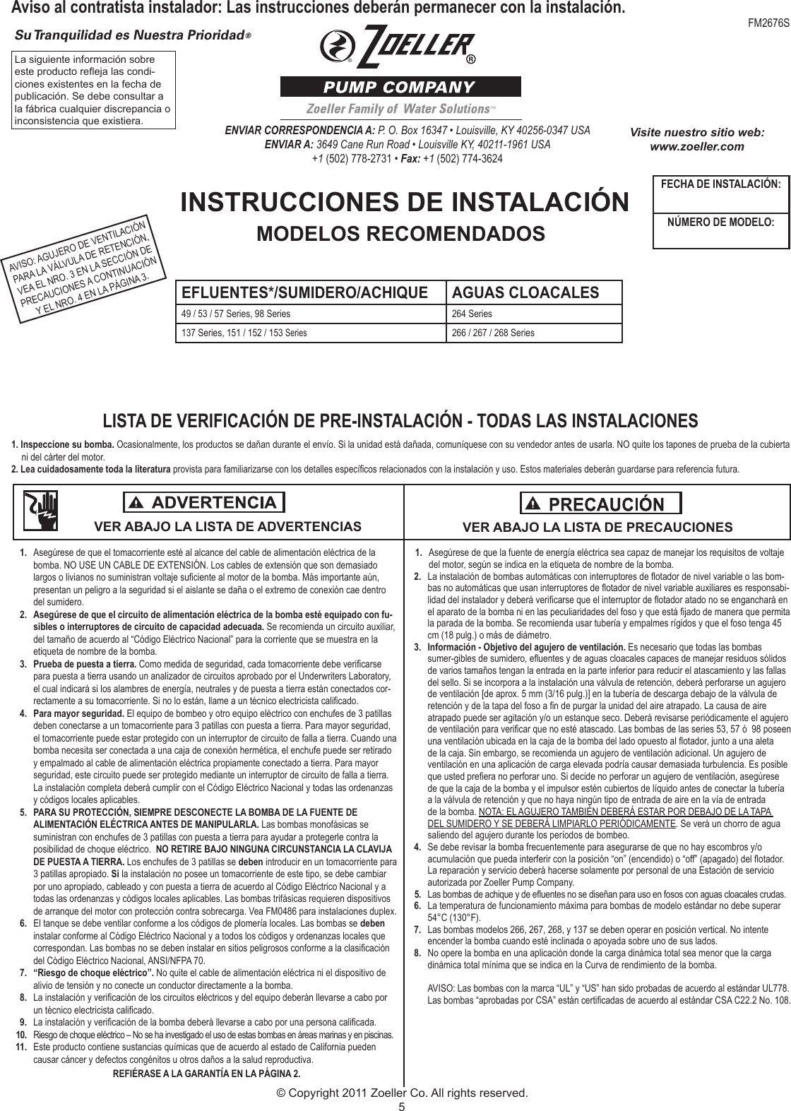 Page 5 of 12 - 143 2 Zoeller M53 Product Instructions User Manual
