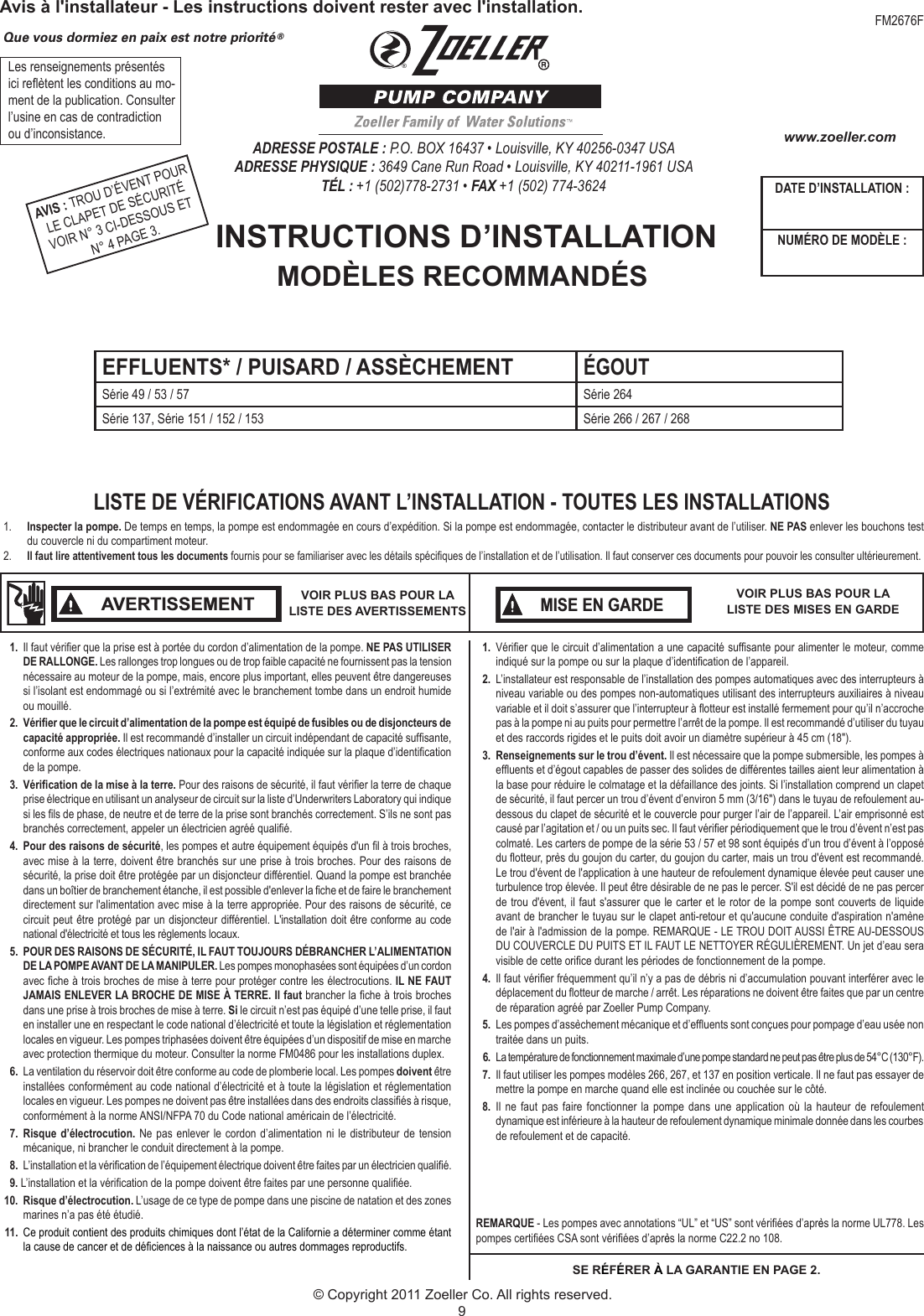 Page 9 of 12 - 143 2 Zoeller M53 Product Instructions User Manual