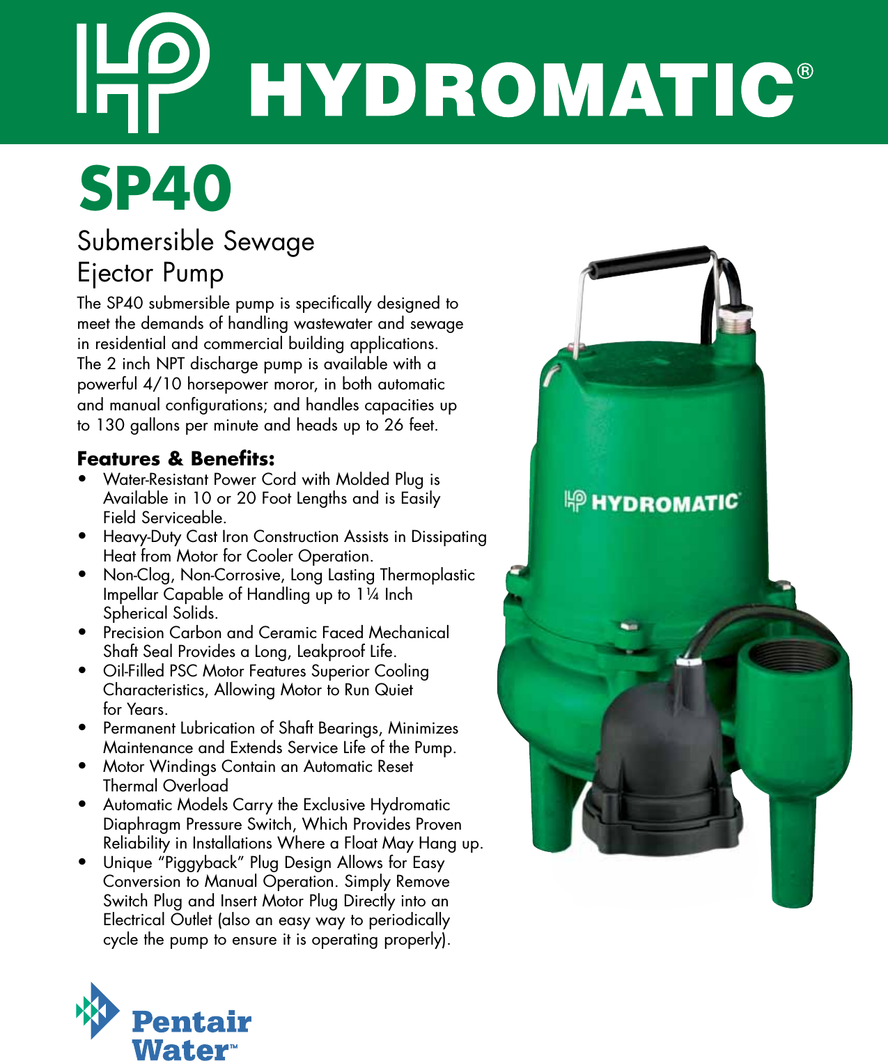 Page 1 of 2 - 145393 1 Hydromatic Sp40 Brochure User Manual