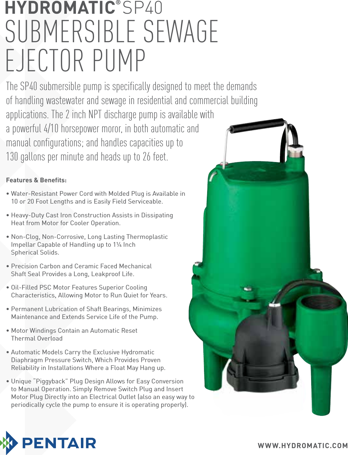 Page 1 of 2 - 145393 1 Myers Sp40 Series Brochure User Manual