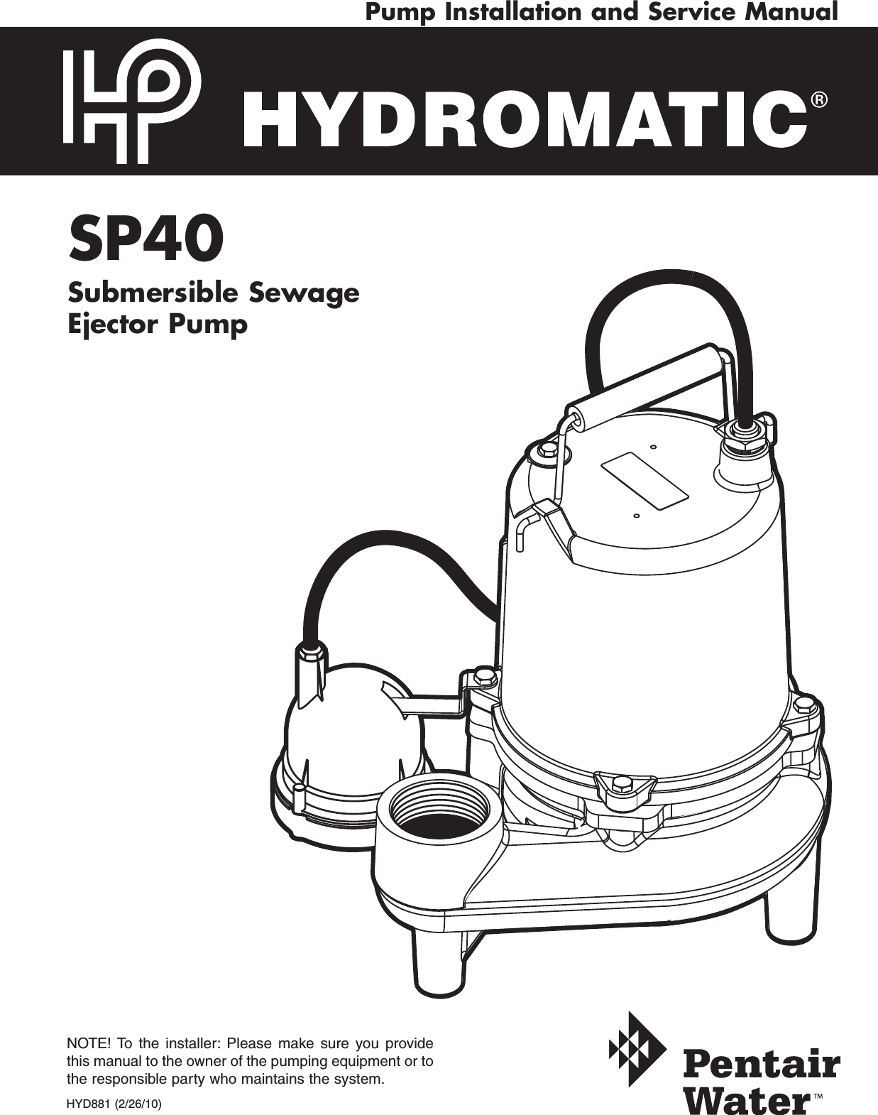 Page 1 of 8 - 145393 2 Hydromatic Sp40 Owners Manual HYD881 User