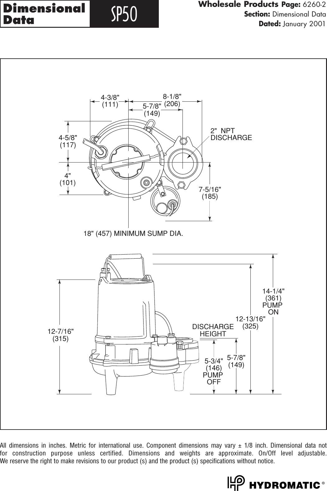 Page 2 of 6 - 145411 3 Hydromatic Sp50 Curves 16_6260 SP50.Specs  User Manual