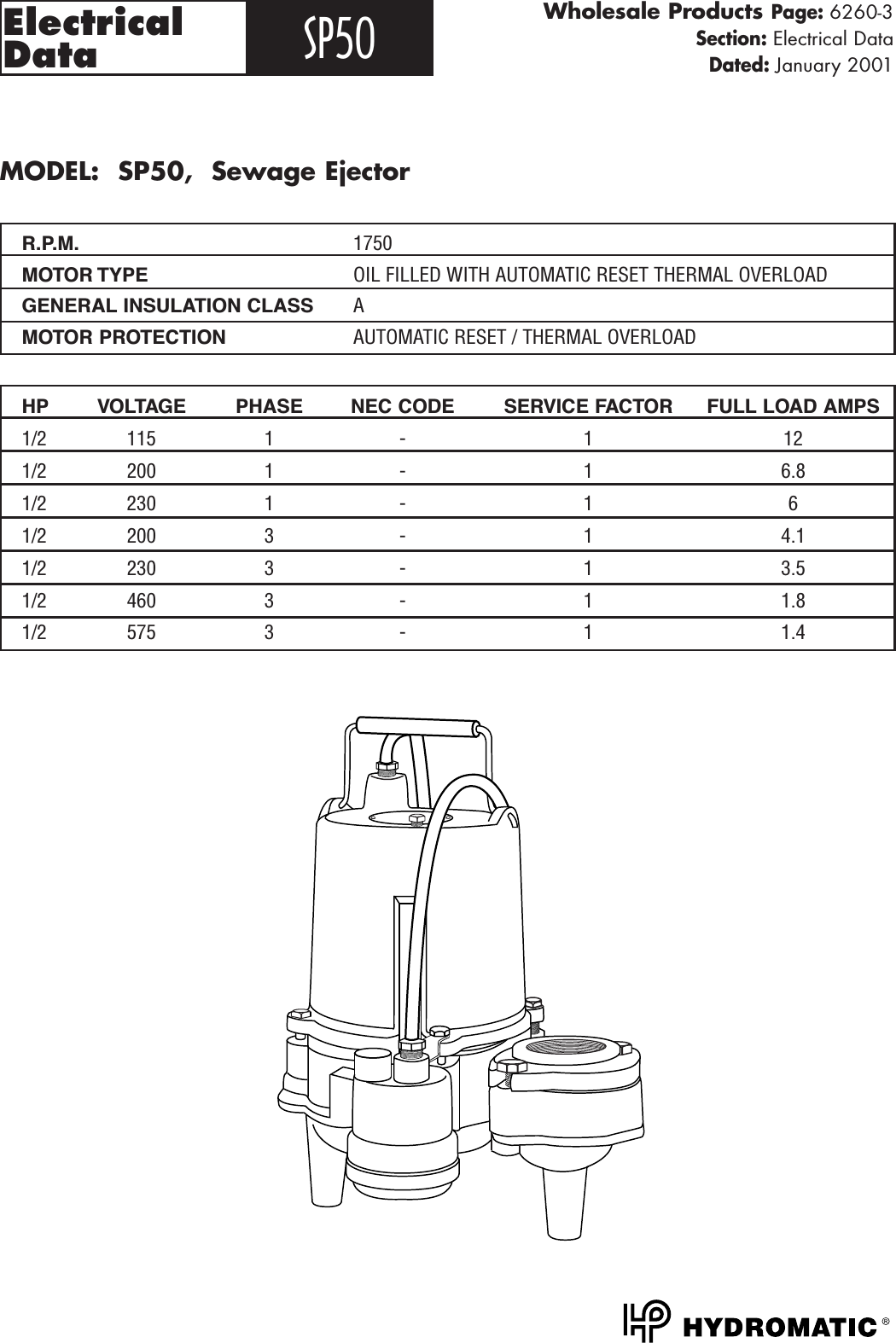 Page 3 of 6 - 145411 3 Hydromatic Sp50 Curves 16_6260 SP50.Specs  User Manual