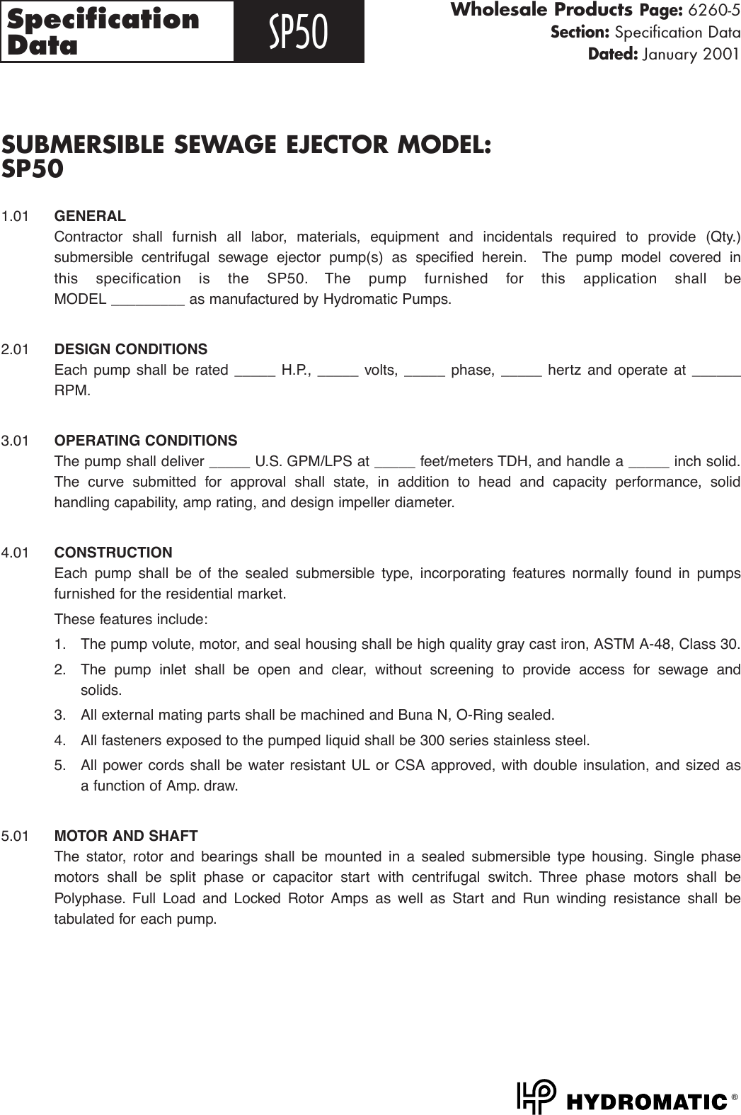 Page 5 of 6 - 145411 3 Hydromatic Sp50 Curves 16_6260 SP50.Specs  User Manual