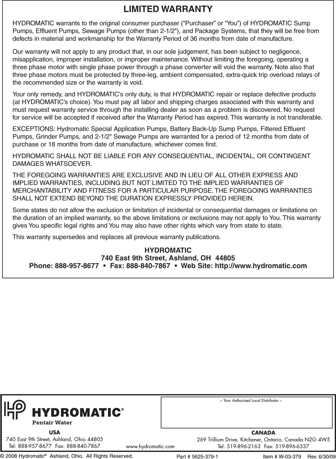 Page 12 of 12 - 145567 2 Hydromatic Skhs Owners Manual W-03-379 User