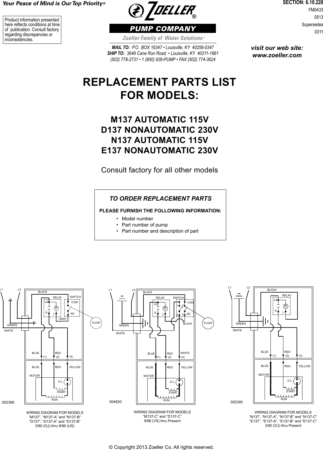 Page 1 of 4 - 154 3 Zoeller 137 Series Parts User Manual