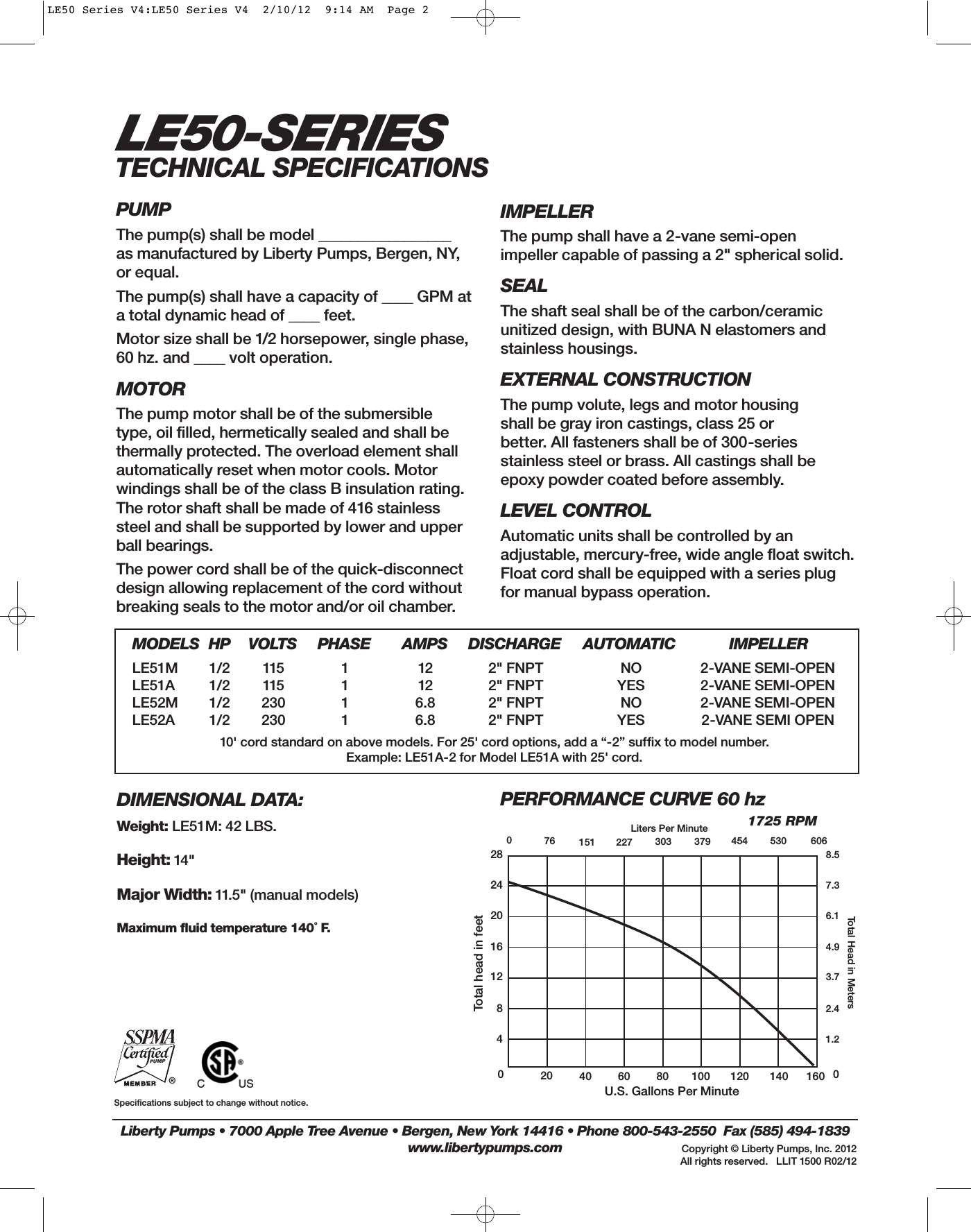 Page 2 of 2 - 1546 1 Liberty Le51A-2 Brochure User Manual