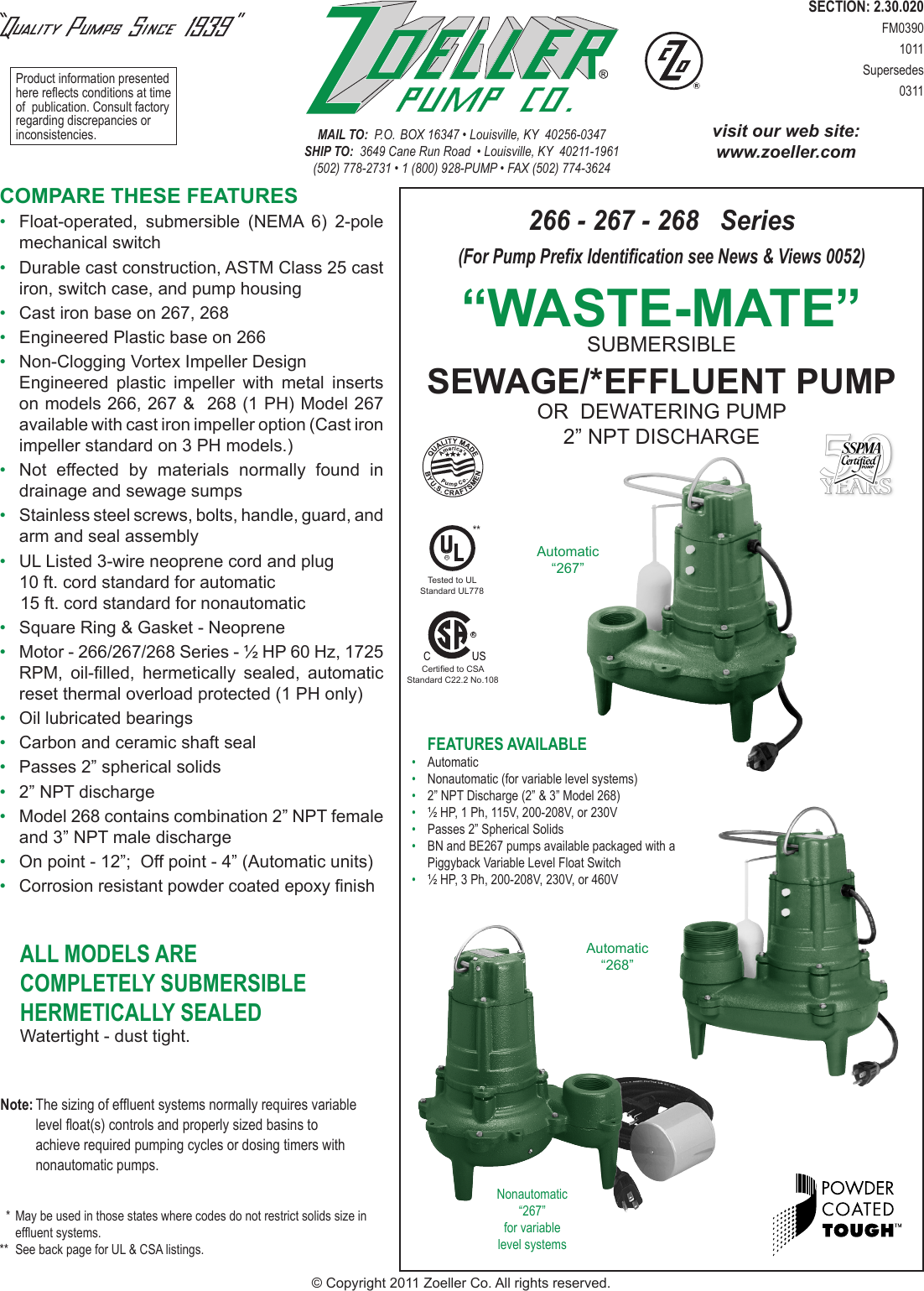 Page 1 of 2 - 155 1 Zoeller 267 Brochure User Manual
