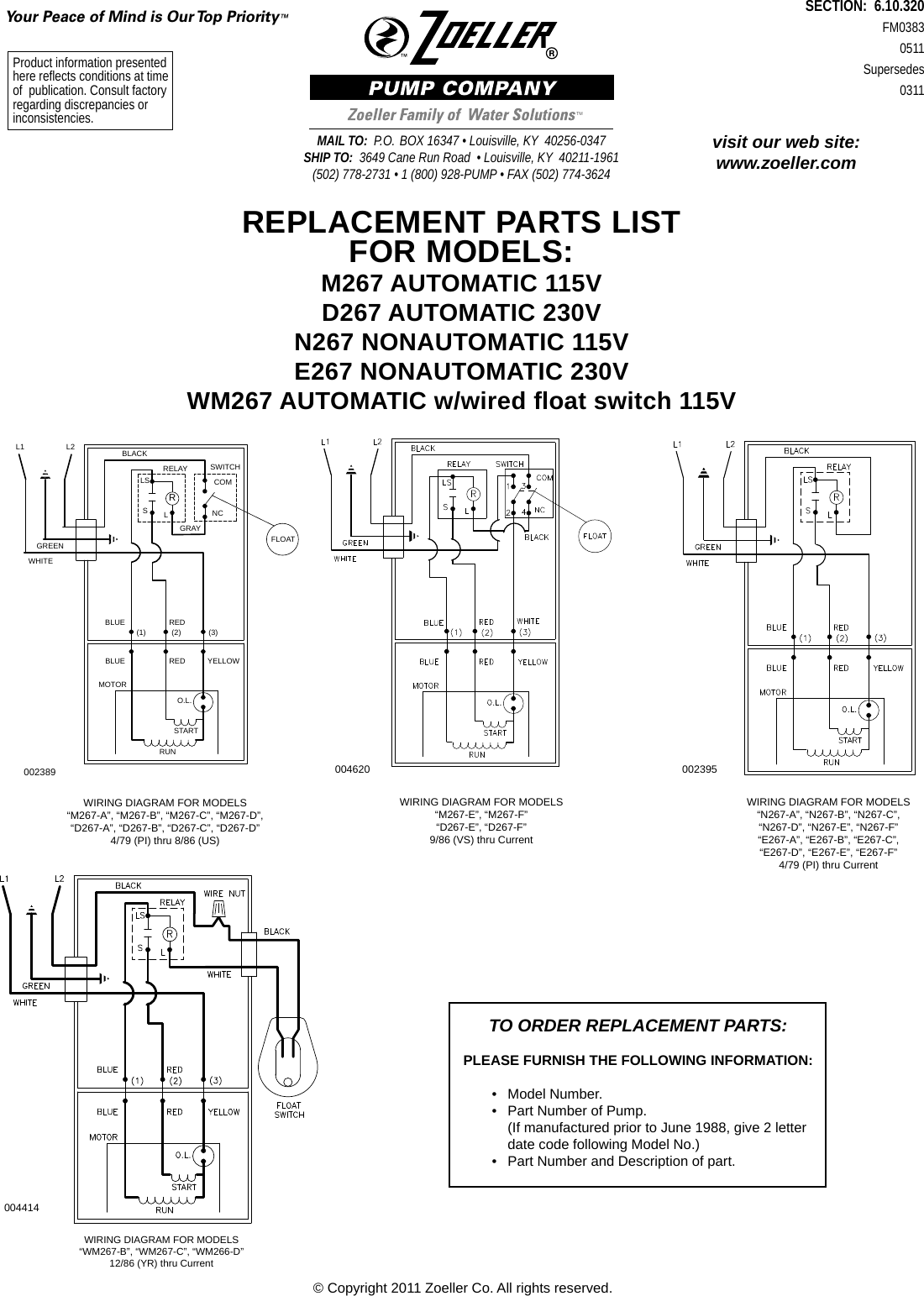 Page 1 of 8 - 161 4 Zoeller 267 Repacement Parts Ii Fm0383 User Manual