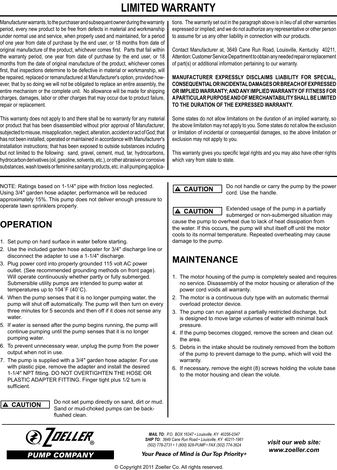 Page 2 of 2 - 165 2 Zoeller Installation Instructions User Manual