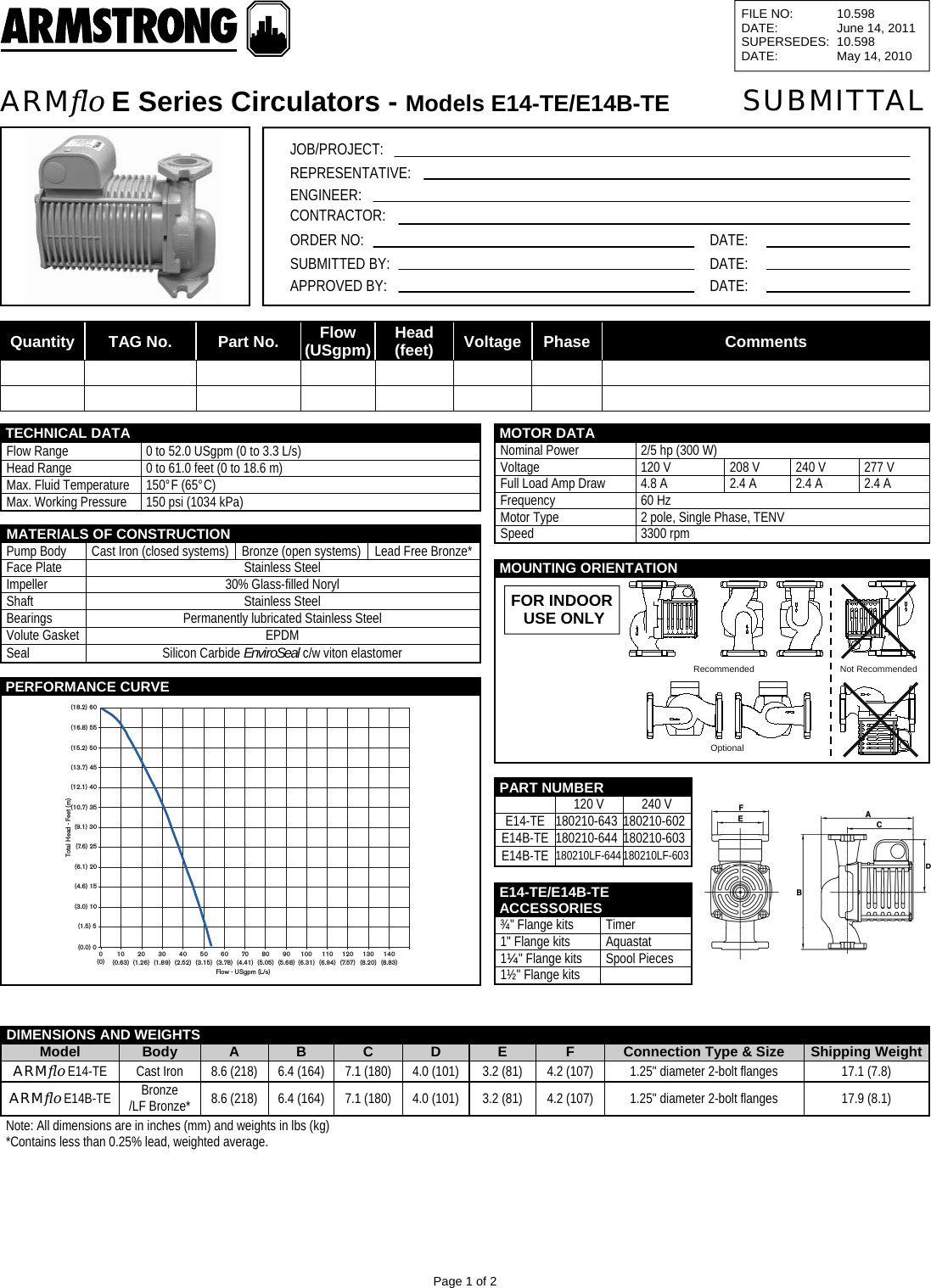 Page 1 of 2 - 16748 3 Armstrong 180210-644 Curves Hydronic Catalogue_E_series New User Manual