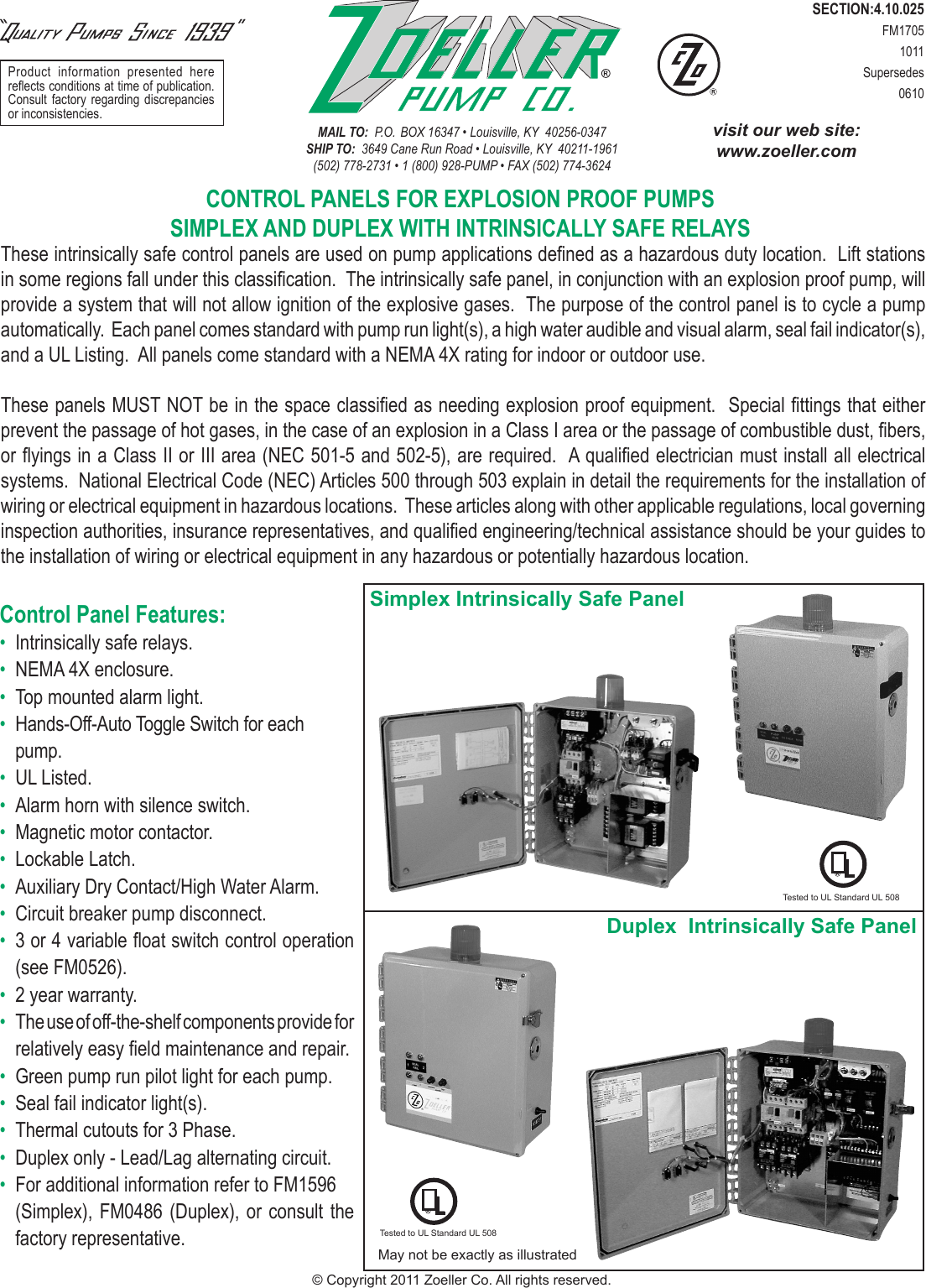 17084 2 Zoeller Control Panel Brochure User Manual