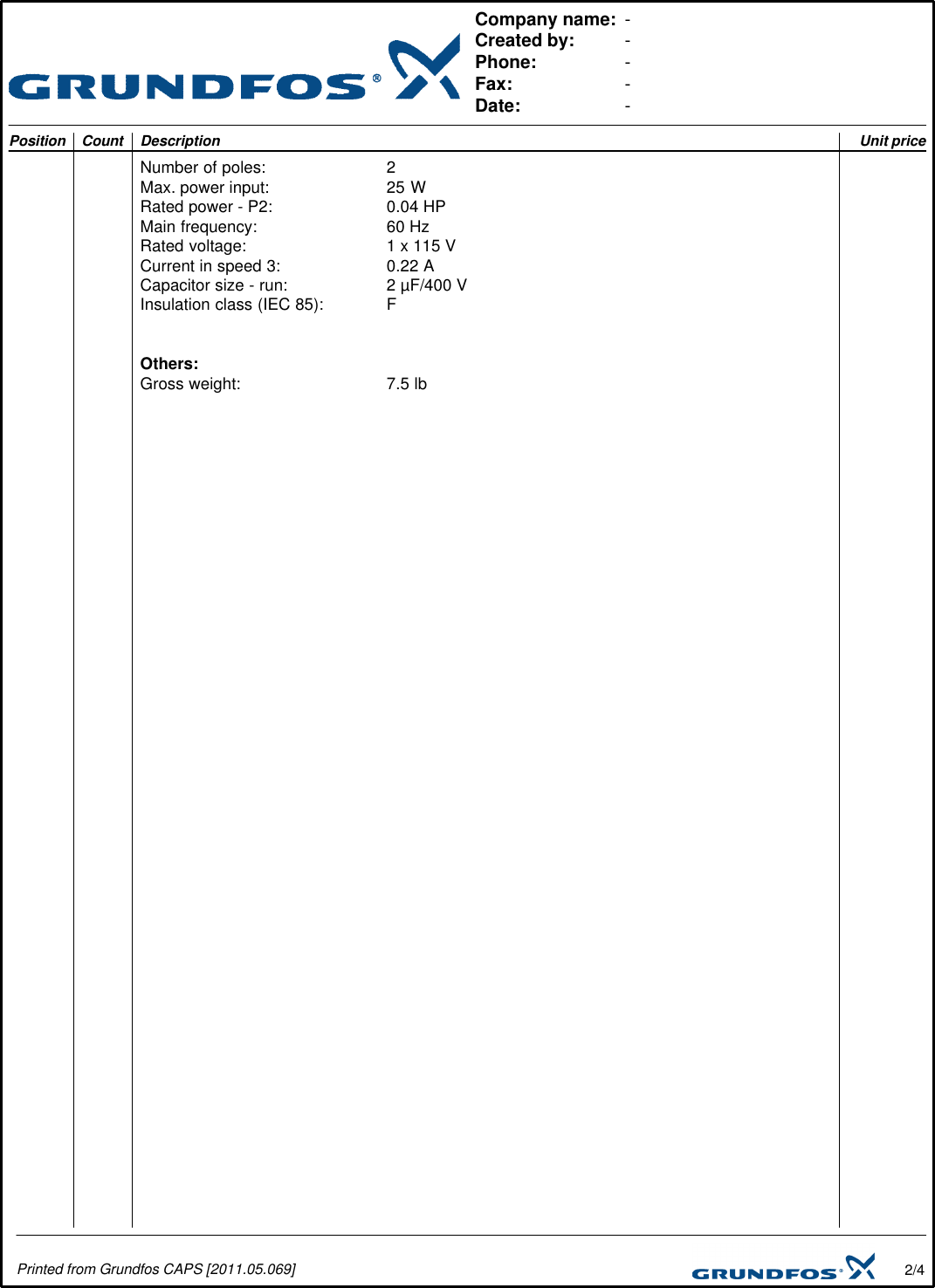 Page 2 of 4 - 17529 2 Grundfos 59896209 Submittal Print/Preview User Manual