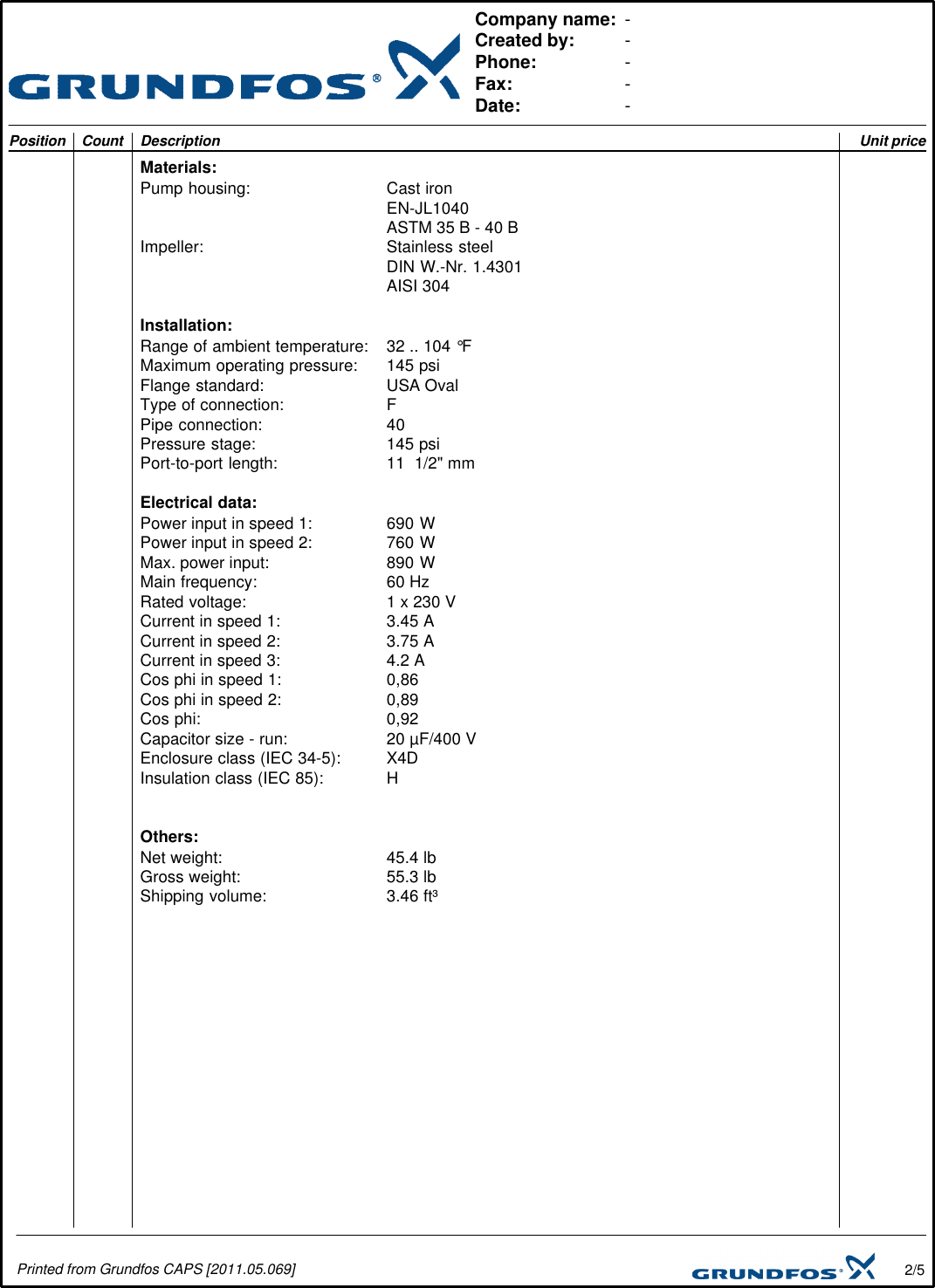 Page 2 of 5 - 17549 1 Grundfos 96402783 Submittal Print/Preview User Manual
