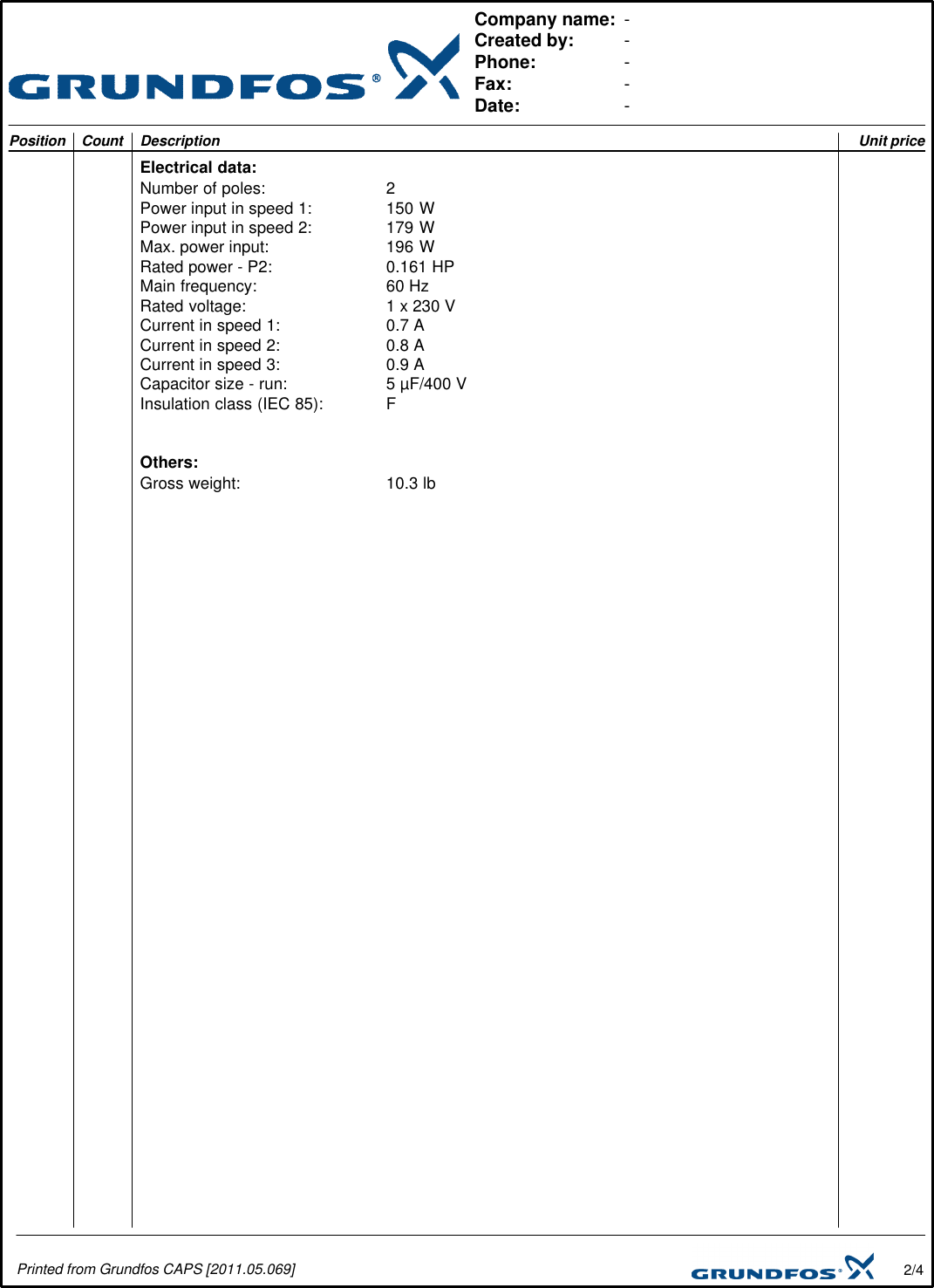 Page 2 of 4 - 17584 1 Grundfos 52722513 Submittal Print/Preview User Manual