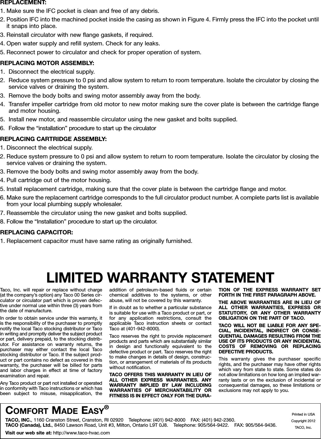 Page 4 of 4 - 17598 2 Taco 0015-Msf3-1Ifc Instructions 102-226 User Manual