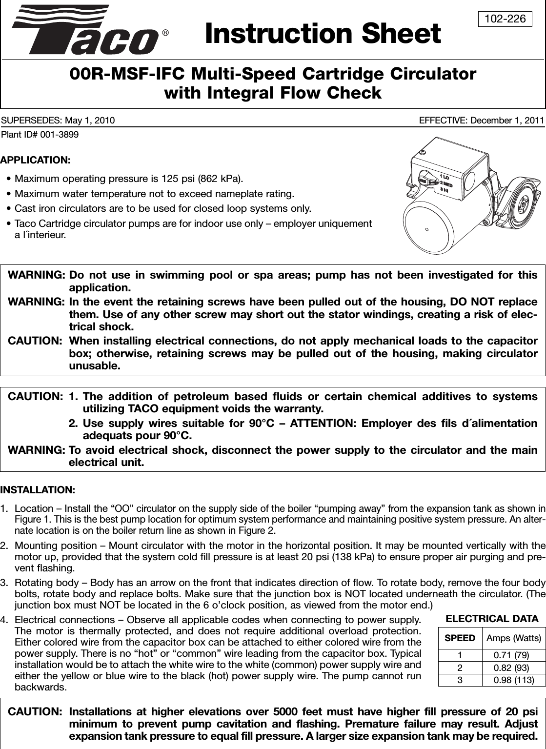 17599 4 Taco 00R Msf1 6Ifc Instructions 102 226 User Manual