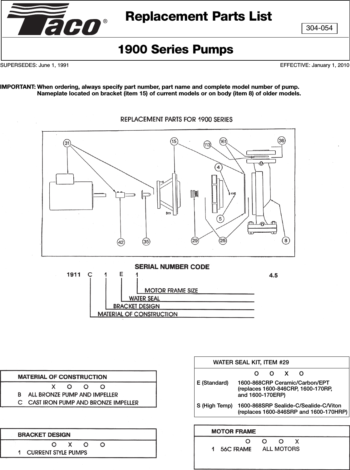 Page 1 of 2 - 17791 5 Taco 1915B1E10133175 Repair Parts 304-054 1900 RPL User Manual