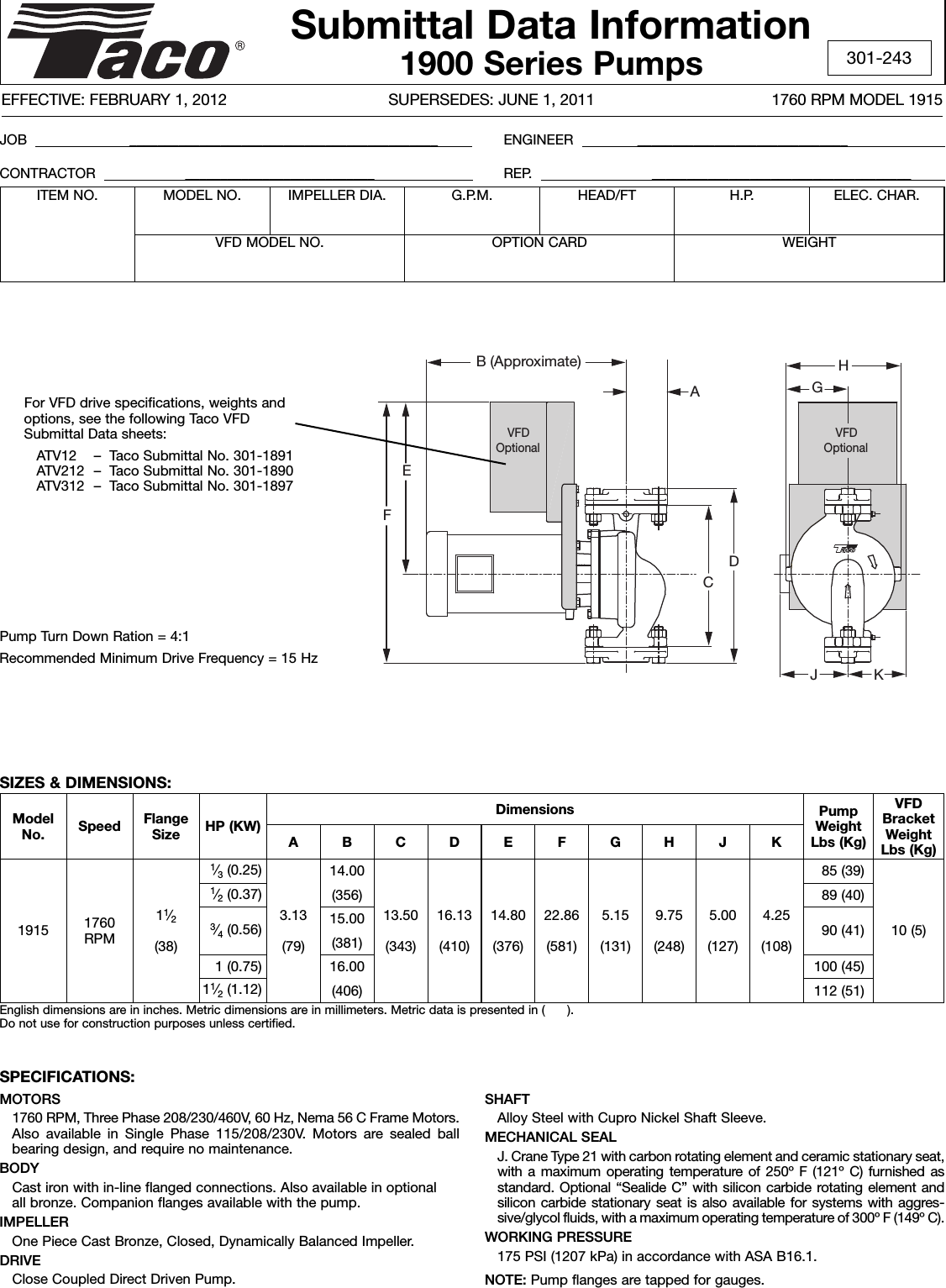 Page 1 of 2 - 17792 3 Taco 1915B-34Hp115 Submittal 301-242 1911/1750 User Manual