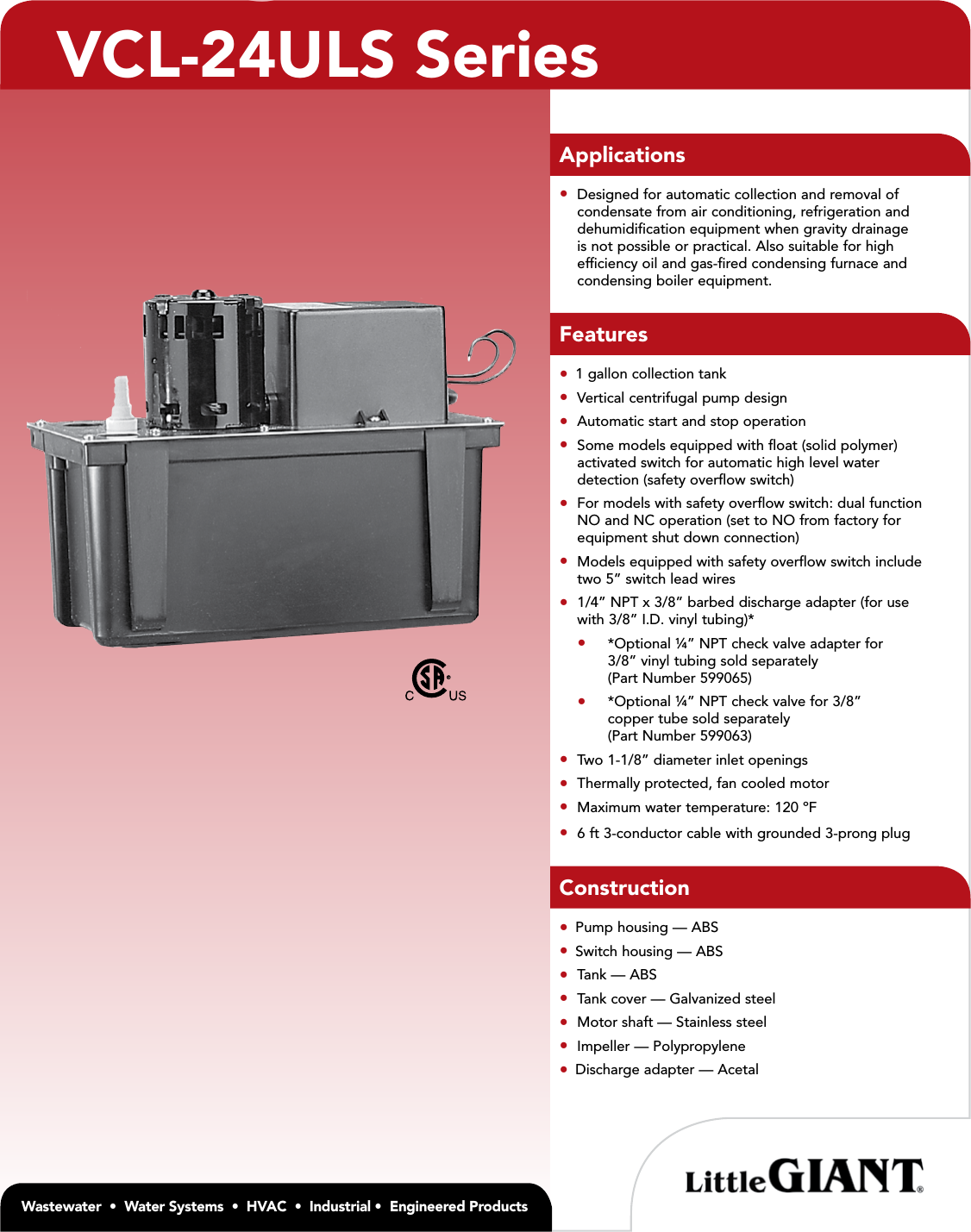 Page 1 of 2 - 17981 1 Little Giant Vcl24Uls Submittal User Manual