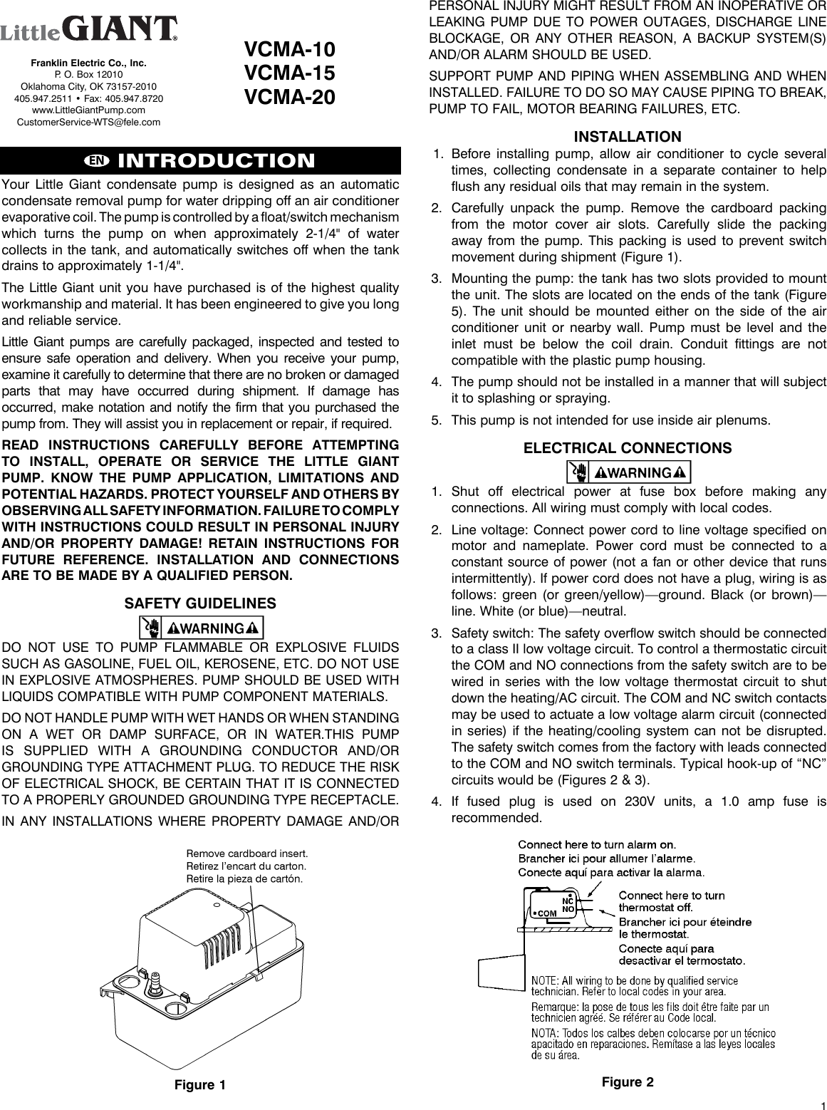 Page 1 of 8 - 18015 1 Little Giant Vcma-20 User Guide 998086 09-057 Manual