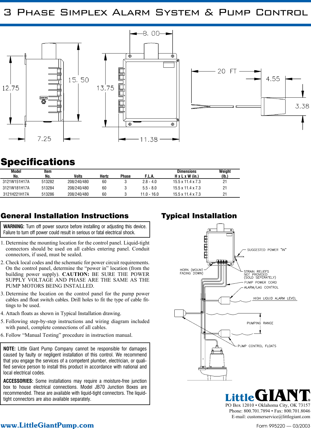 Page 2 of 2 - 18260 1 Little Giant 513286 Submittal User Manual