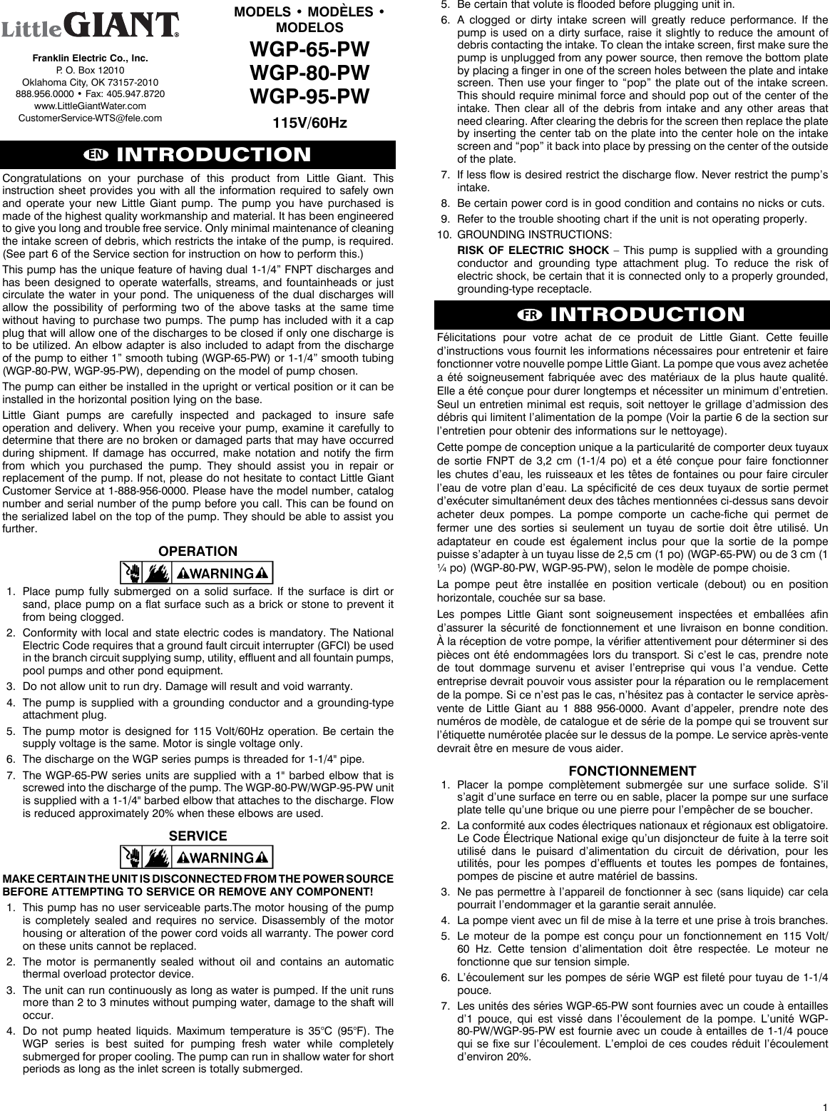 18344 1 Little Giant Wgp 95 Pw User Guide 998268 Dcr 09 220 Manual