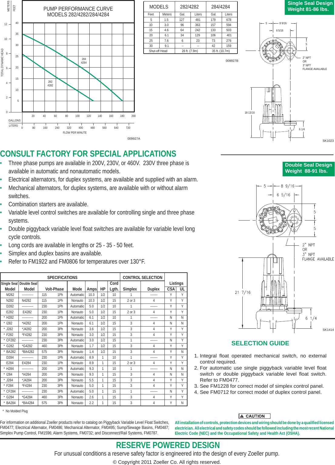 Page 2 of 2 - 189 1 Zoeller D284 Product Brochure Fm0494-282/284 Catalog Sheet User Manual