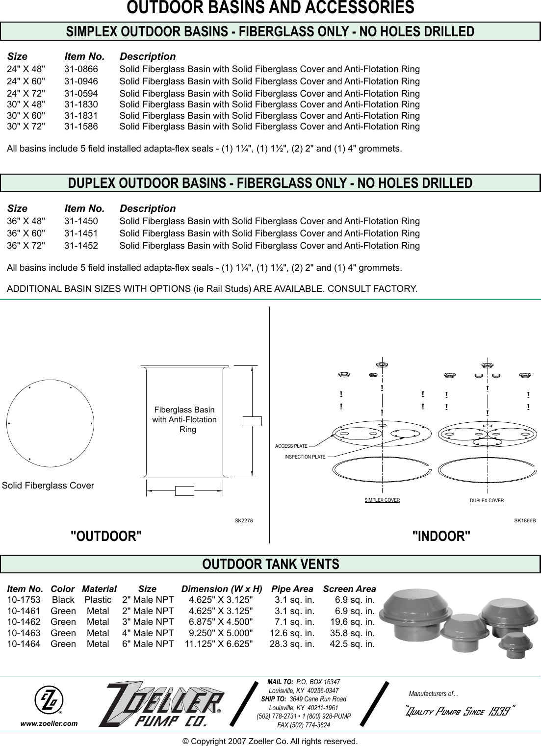 Page 4 of 4 - 1987 1 Zoeller 31-0091 Brochure Fm0487-Sump/Sewage Basin Catalog Sheet User Manual