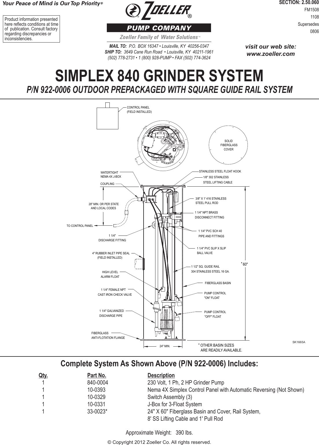 Page 1 of 2 - 2008 2 Zoeller 922-0006 Specifications User Manual