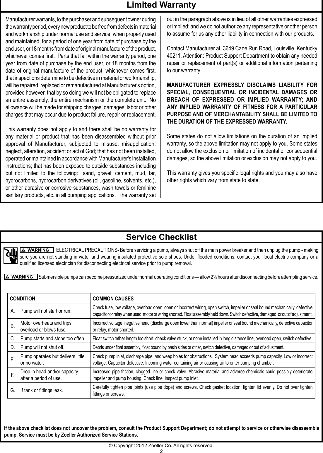 Page 2 of 4 - 211 2 Zoeller 915 Product Instructions User Manual