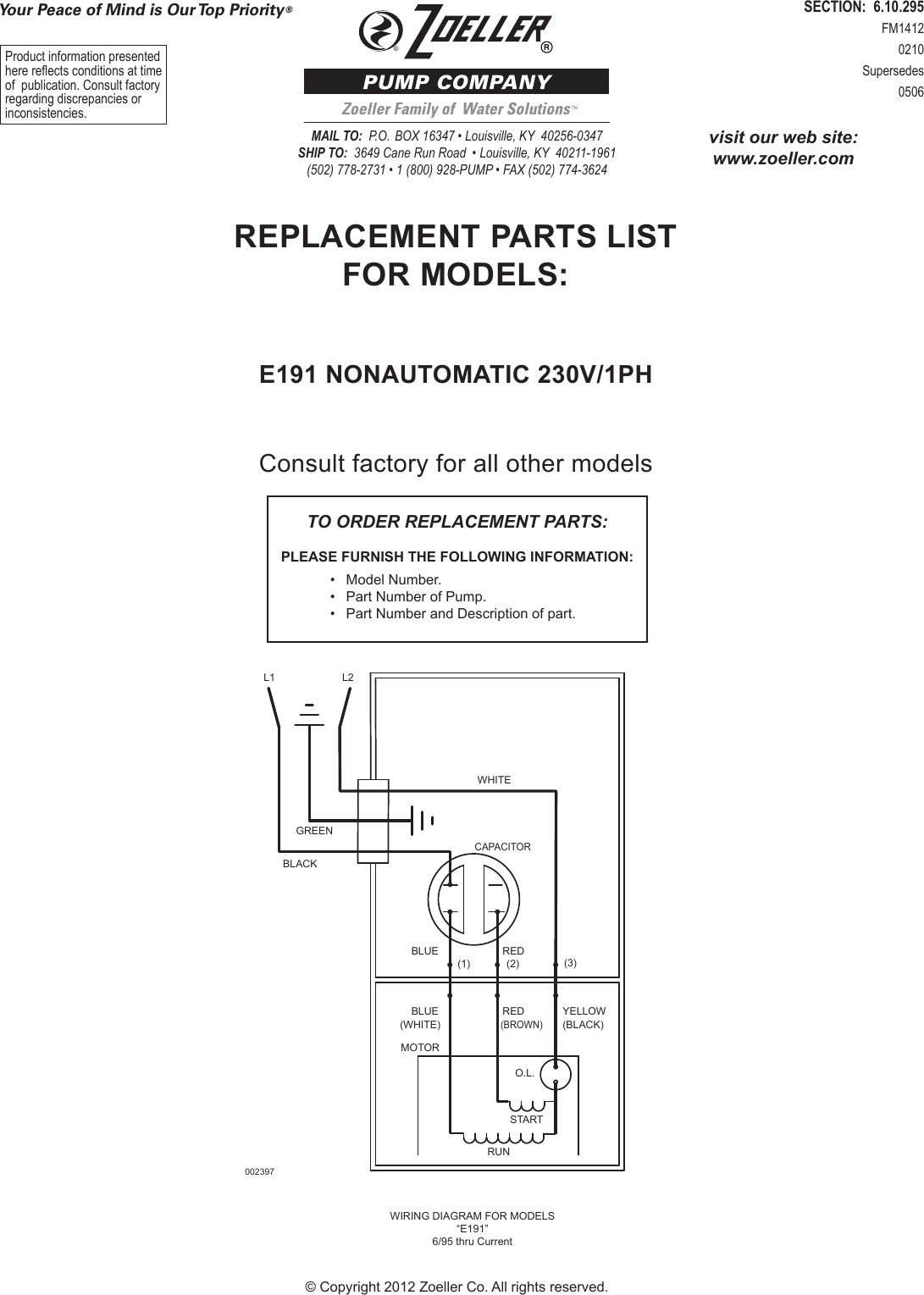 Page 1 of 2 - 222 4 Zoeller 191 Series Parts User Manual