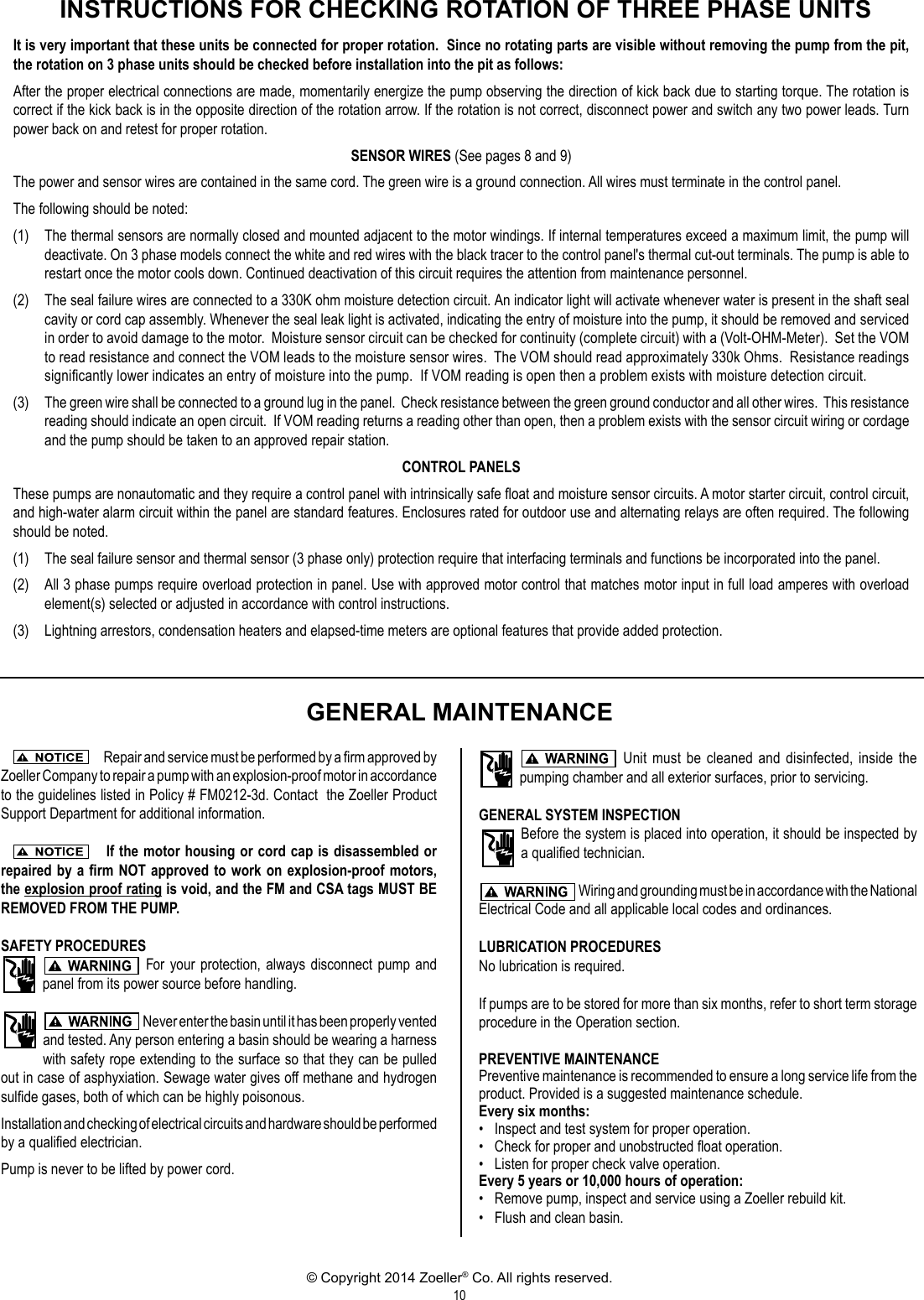 233 1 Zoeller X290 Series Explosion Proof Pump Owners Manual User