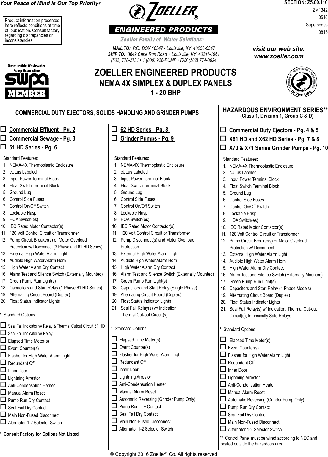 Page 1 of 12 - 2356 3 Zoeller Explosion Proof Simplex And Duplex Control Panel Data User Manual