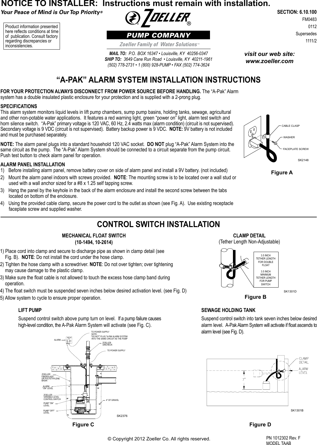 Page 1 of 4 - 257 2 Zoeller 10-0682 Product Instructions User Manual