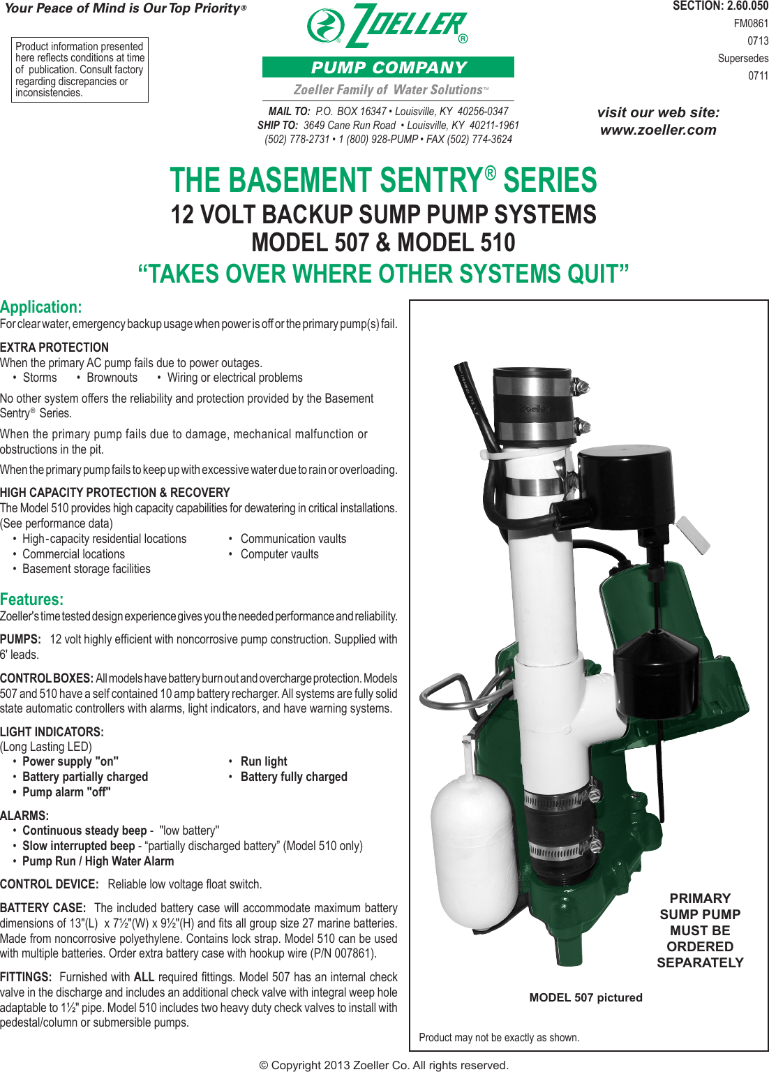 Page 1 of 2 - 2584 1 Zoeller Basement Sentry Brochure User Manual