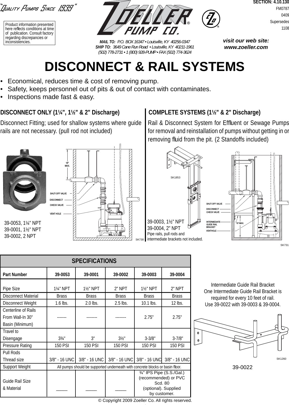 Page 1 of 4 - 277 3 Zoeller 39-0016 Product Specs Fm0787-Disconnect And Rail System Catalog Sheet User Manual