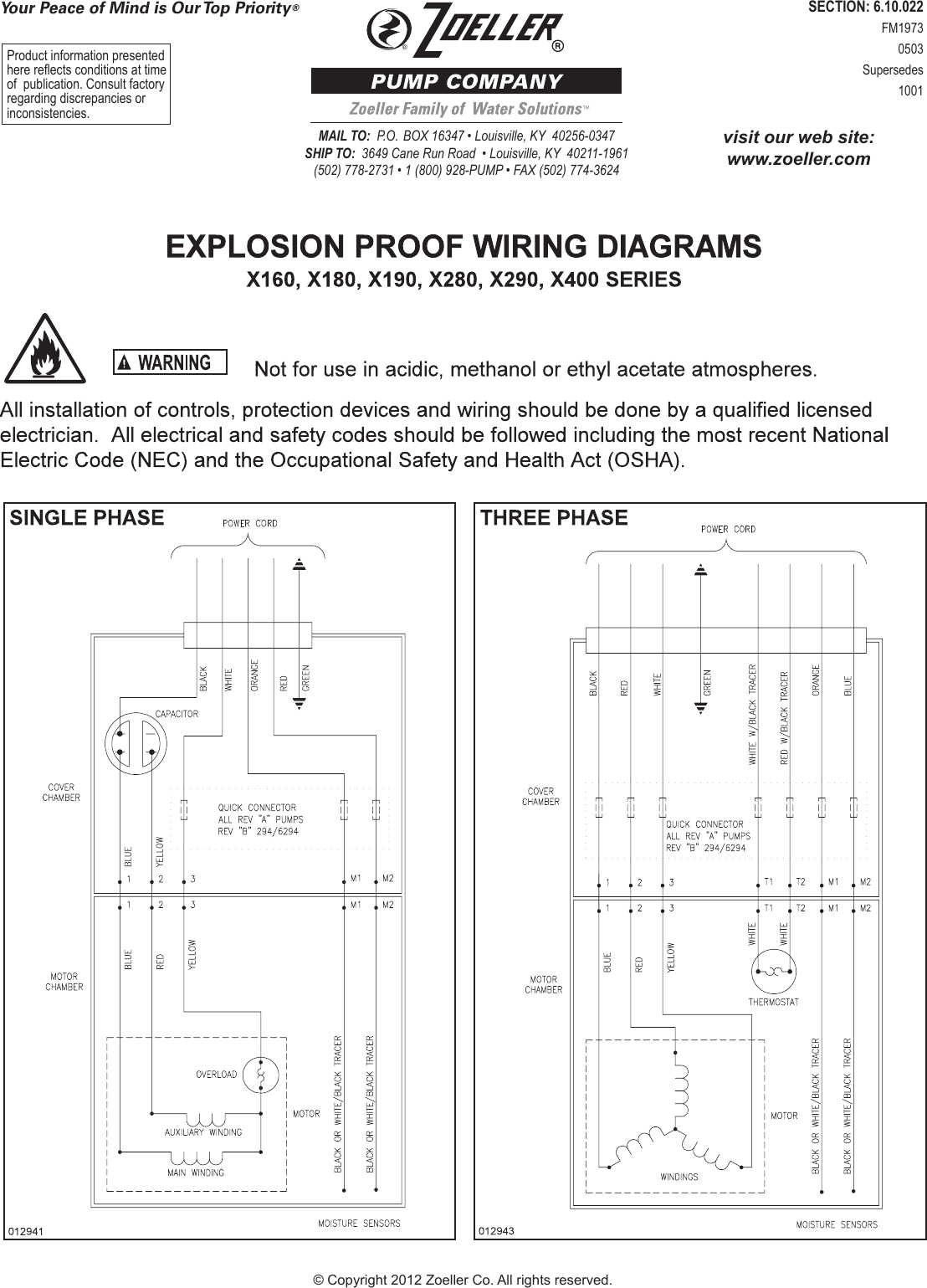 Page 1 of 2 - 3599 4 Zoeller X180 Series Explosion Proof Pump Wiring Diagram User Manual